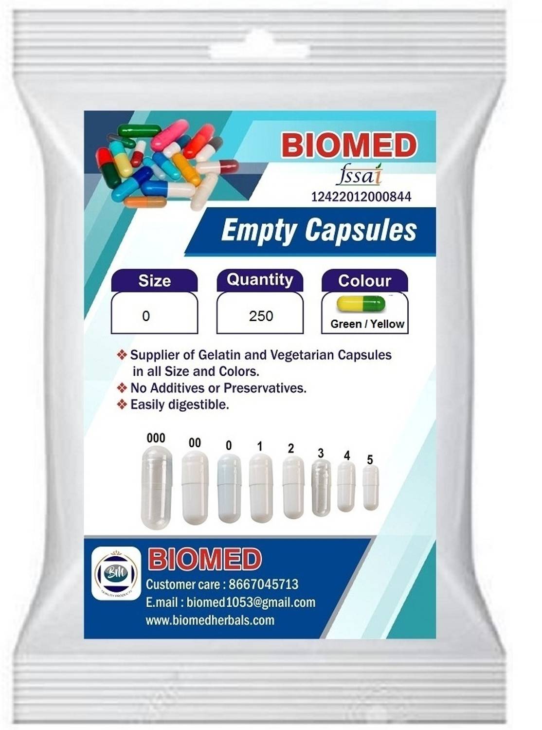 biomed Pharma raw materials size 0 Green / Yellow Empty capsules