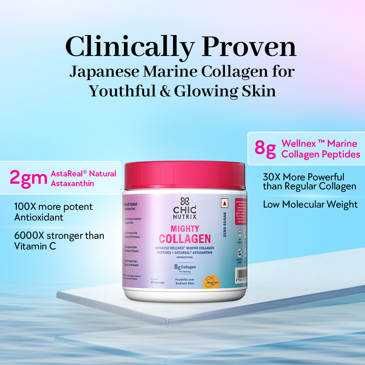 Image of Chicnutrix Marine Collagen Powder| 8g Japanese Collagen + Astaxanthin| 0 Sugar