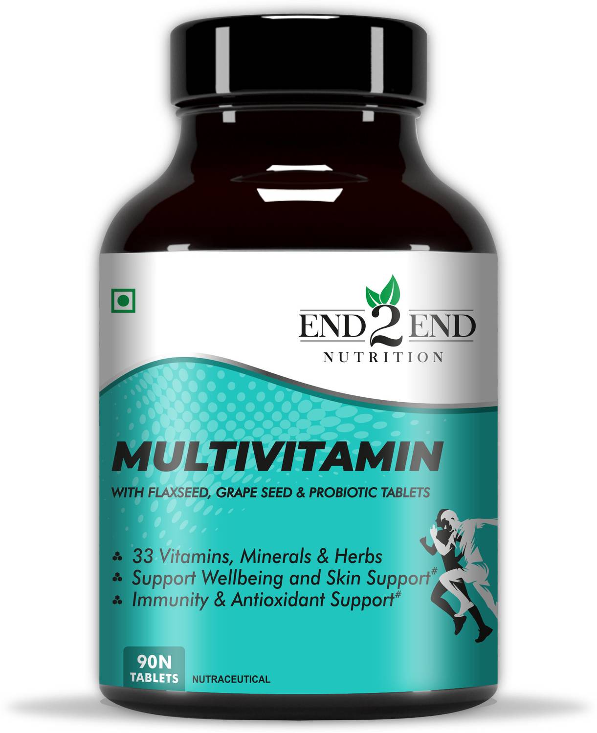 End2End Nutrition Multivitamin Tablets for Men and Women with Ginseng, Omega, Probiotics & Herbs
