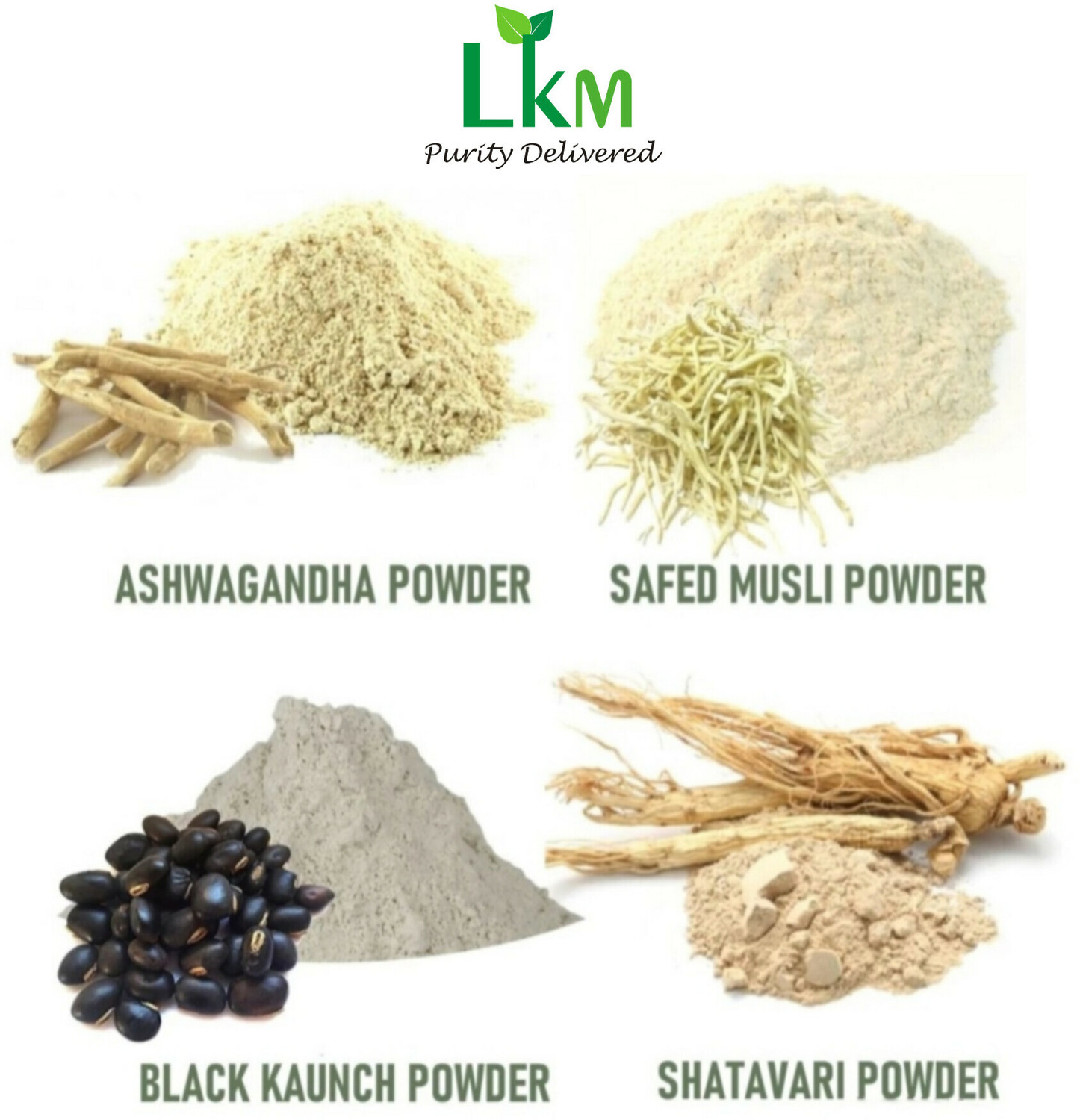 Image of LKM Combo pack Ashavgandha , Satavar,Safedmusli Koch Beej each 50 gm (200gm)