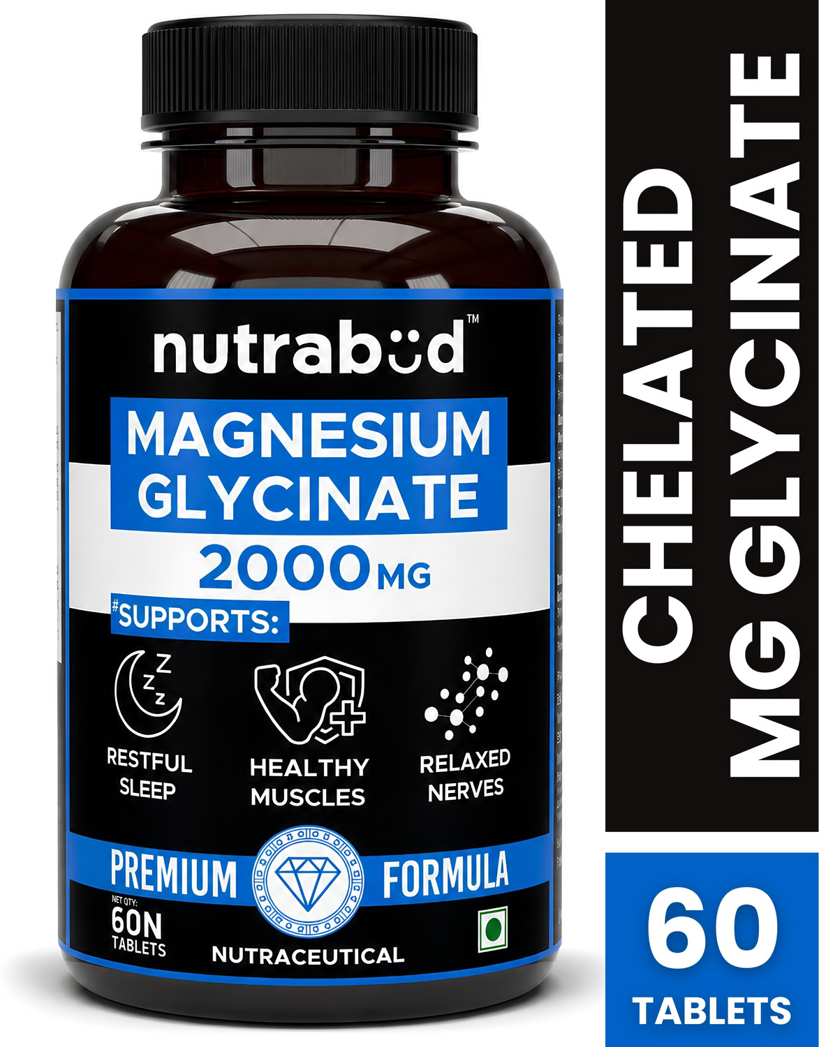 Image of Nutrabud Magnesium Glycinate 2000mg - 100% RDA - For Better Sleep & Muscle Recovery (60 Tablets)