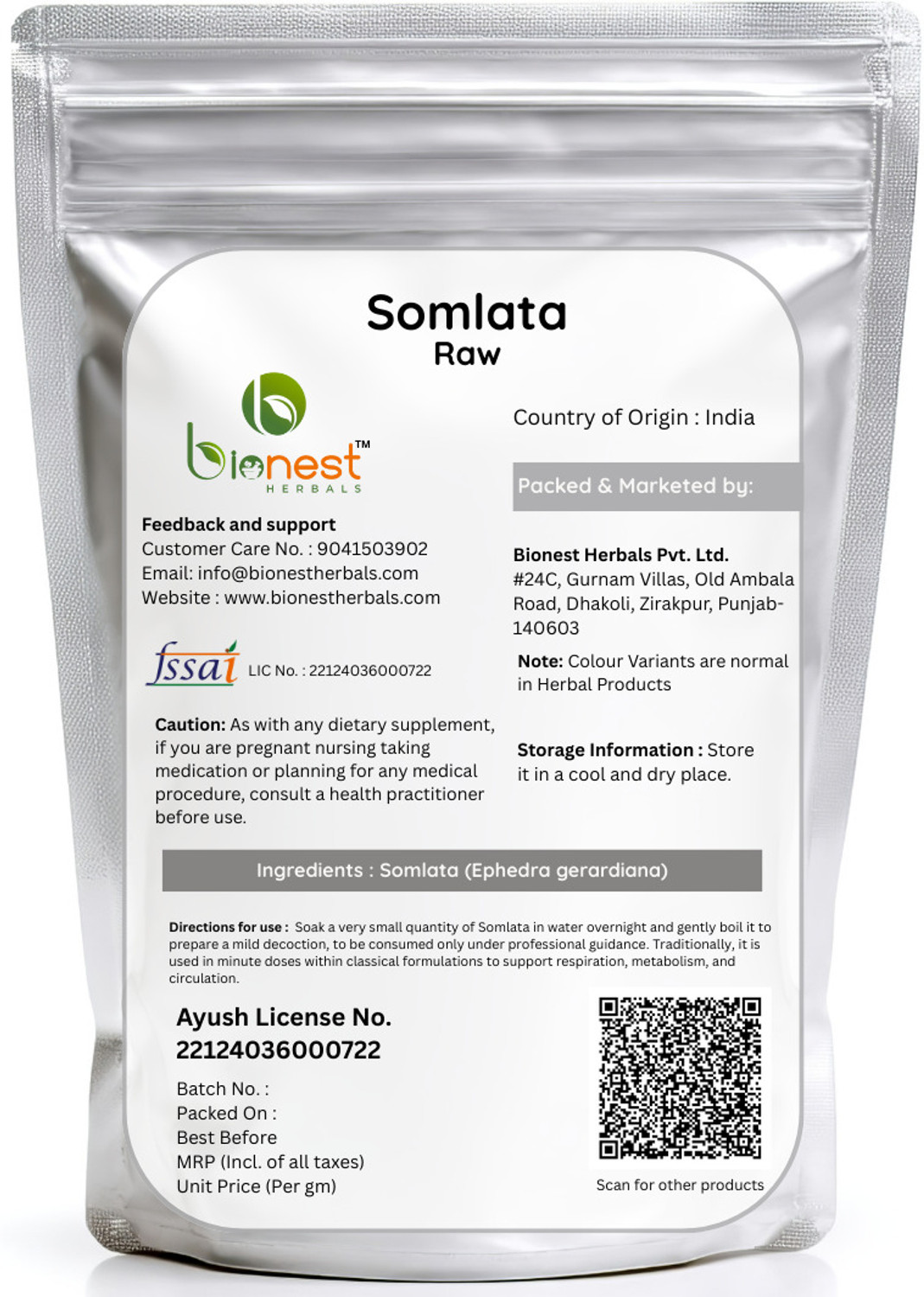 Image of Bionest Herbals Somlata (Raw) -375 g | For Respiratory Support, Weight management, hearth health