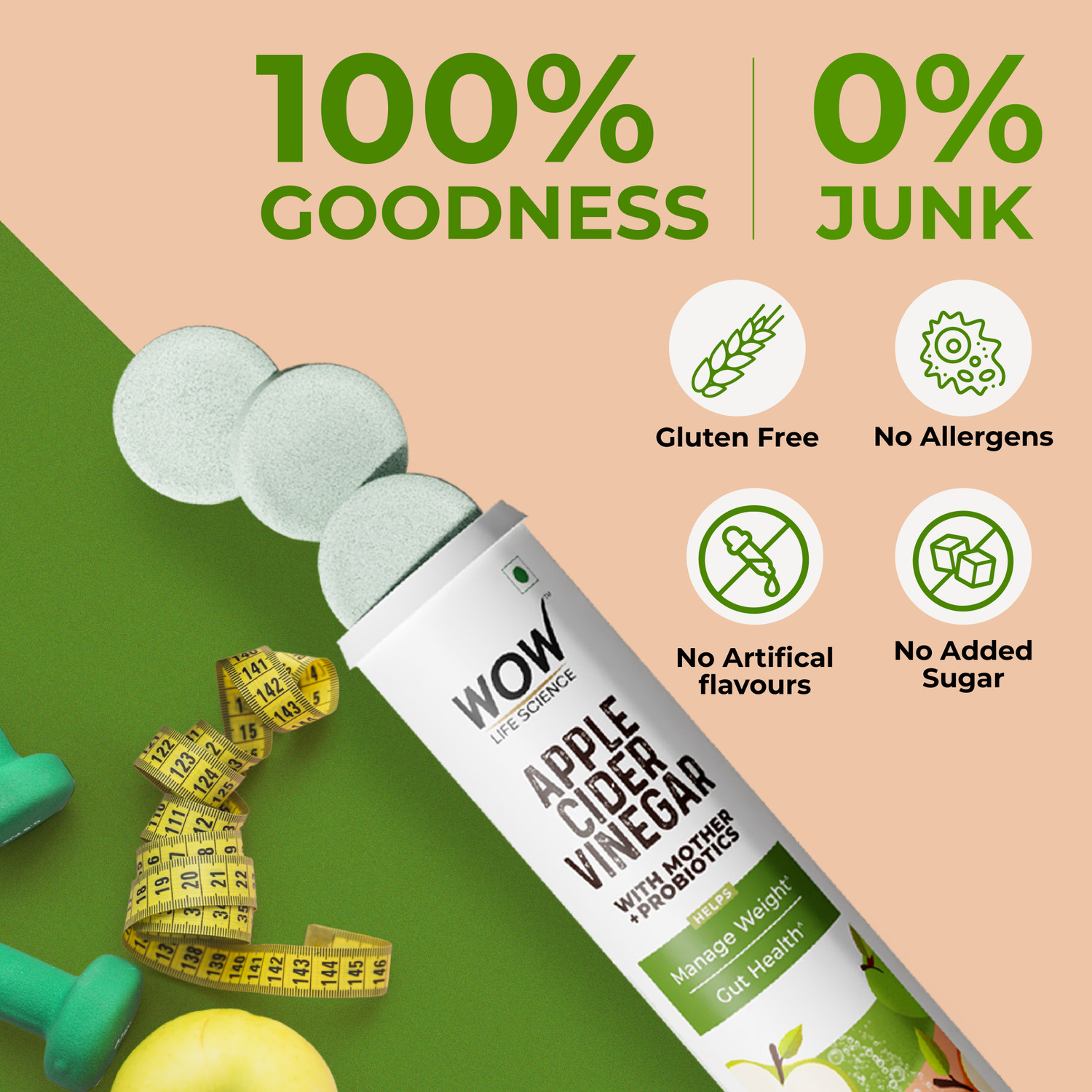 Image of WOW Life Science Apple Cider Vinegar Effervescent Tablet + Probiotics For Weight Management