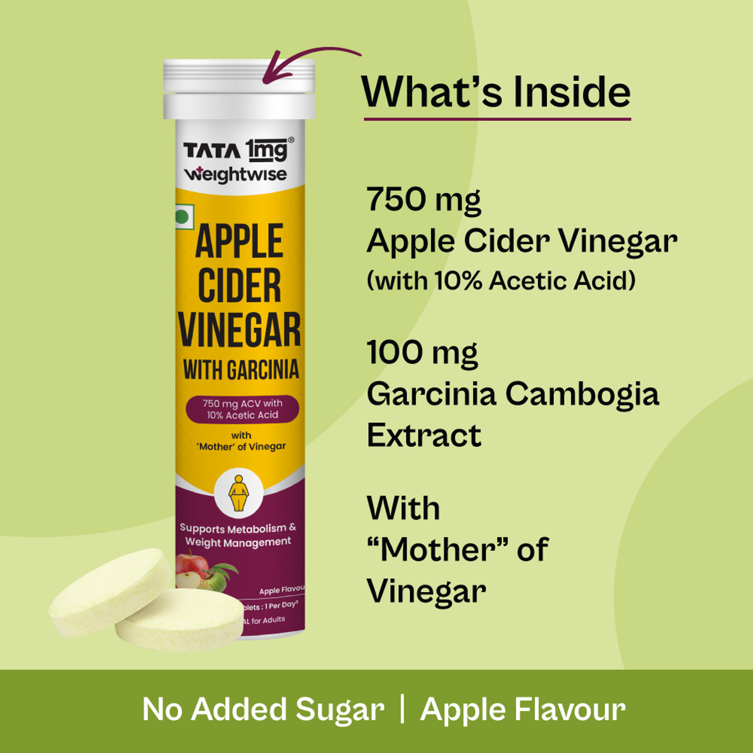 Image of TATA 1mg Apple Cider Vinegar Effervescent Tablets|ACV+Garcinia Cambogia