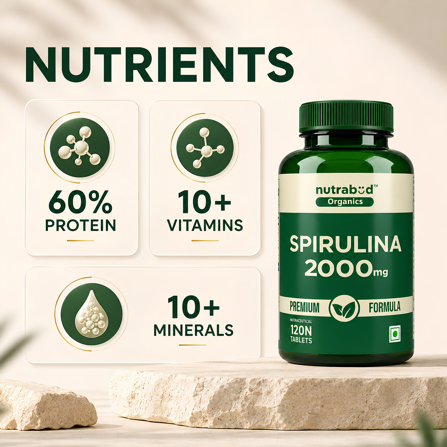 Image of Nutrabud Spirulina Powder Tablets - Super Food for Immunity & Energy