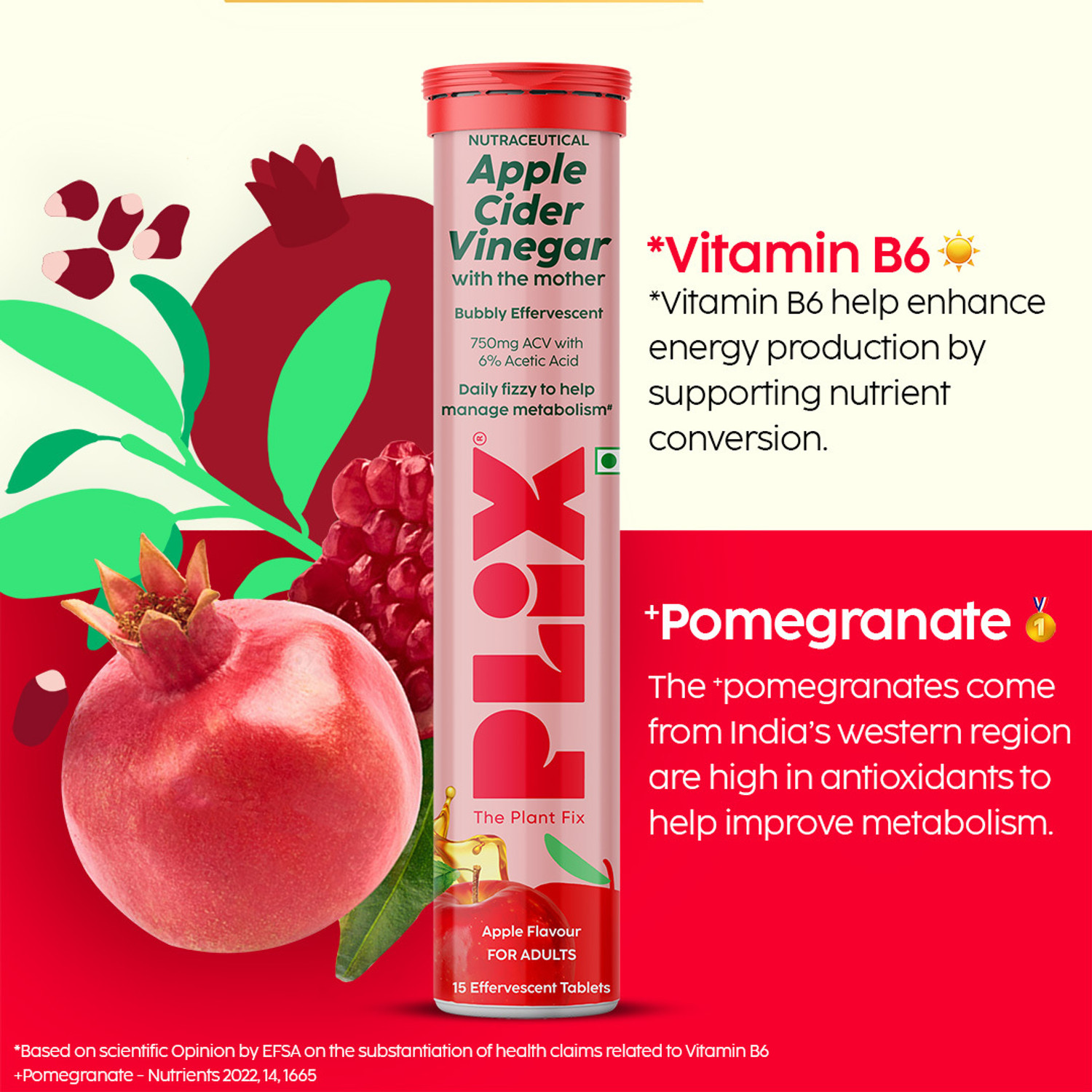 Image of The Plant Fix Plix Apple Cider Vinegar Effervescent Tablet | With Mother | 750mg ACV