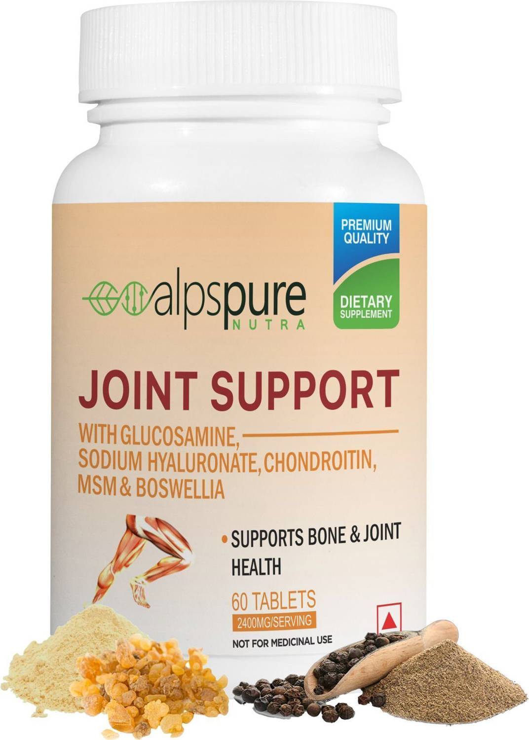 ALPSPURE Joint Support With Glucosamine Sodium Hyaluronate, MSM & Boswellia 60-Teb