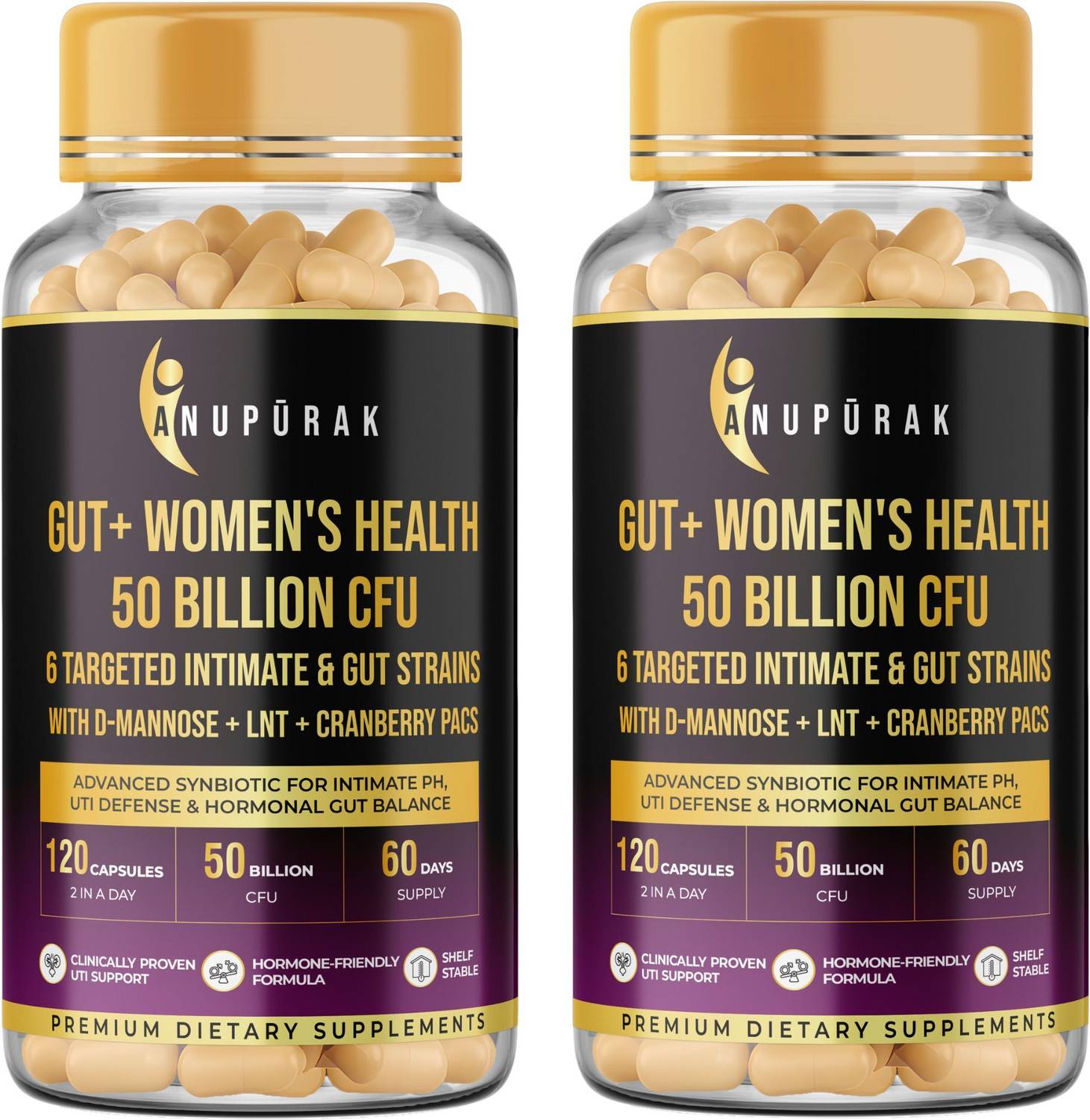 Anupurak Women’s Daily Gut Support Probiotic | 50B CFU | 6 Strains, D-Mannose & Cranberry