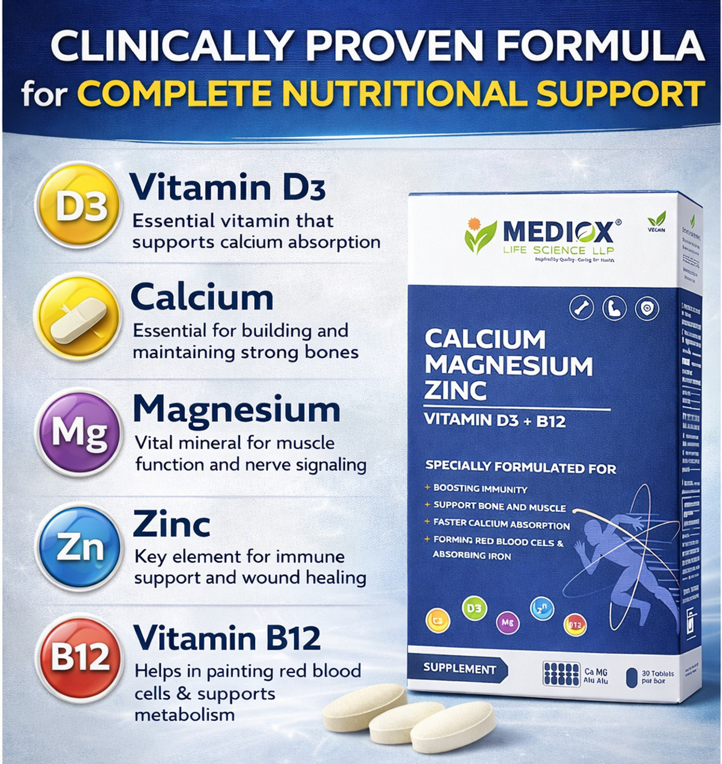 Image of MEDIOX Coerciva MCB Tablets For Calcium And Vitamin B12 To Bone & Muscle Support