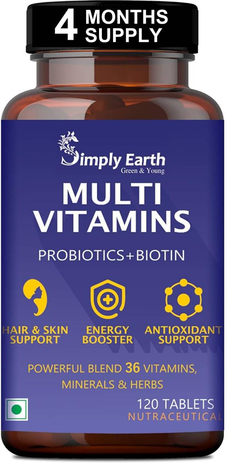 Simply earth Multivitamin For Men & Women (120 Tablets) Probiotics Vitamin C, Zinc & Biotin