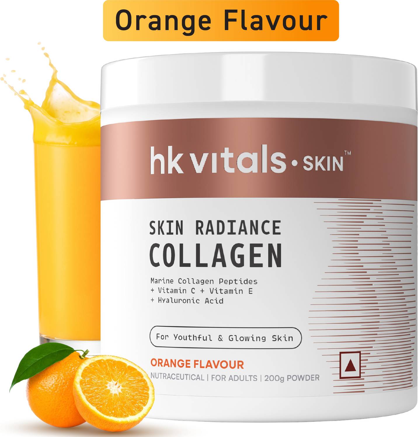 hk vitals Skin Radiance Marine Collagen, Orange | Collagen Peptides with Vitamin C, E