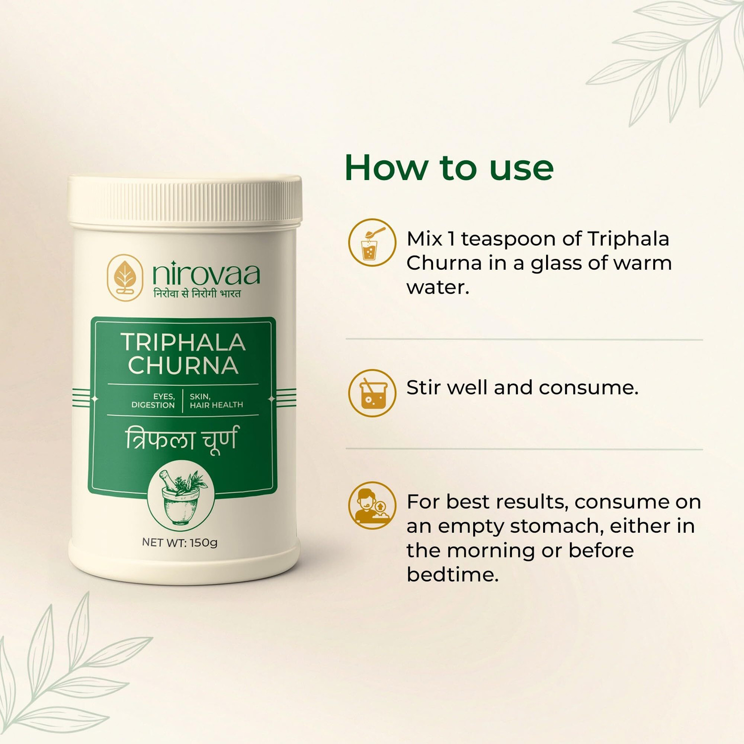 Image of NIROVAA Pure Organic Triphala Powder | Digestion, Detox, Gut Health, Immunity Wellness