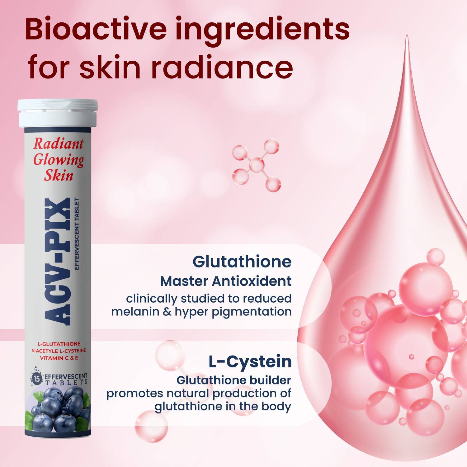 acv-pix L- Glutathione with N-Acetyl L-Cysteine and Vitamin C&E RADIANT  glowing skin. Price in India