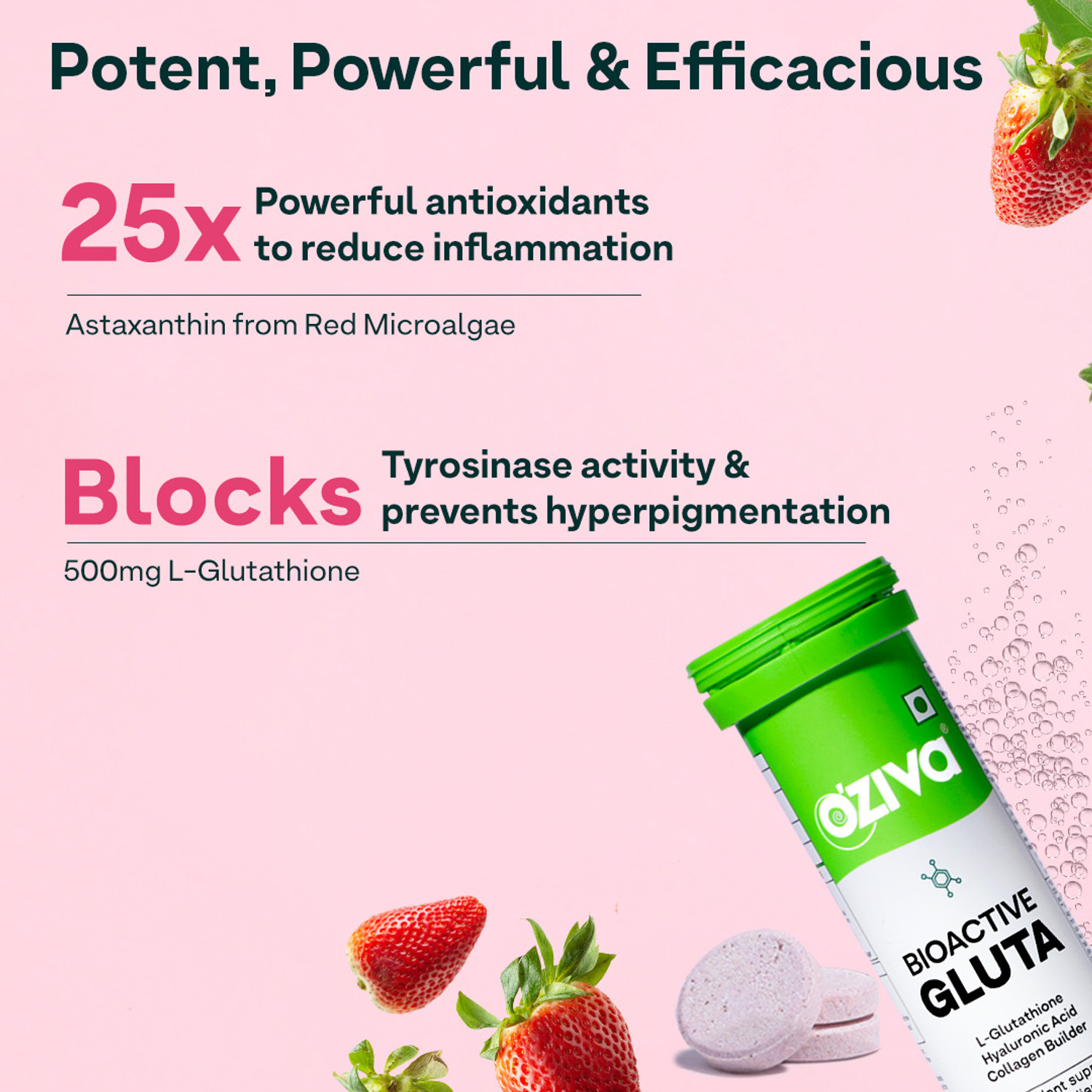 Image of OZiva Bioactive Gluta Fizzy (Strawberry & Orange)To Reduce Pigmentation,5 Antioxidants