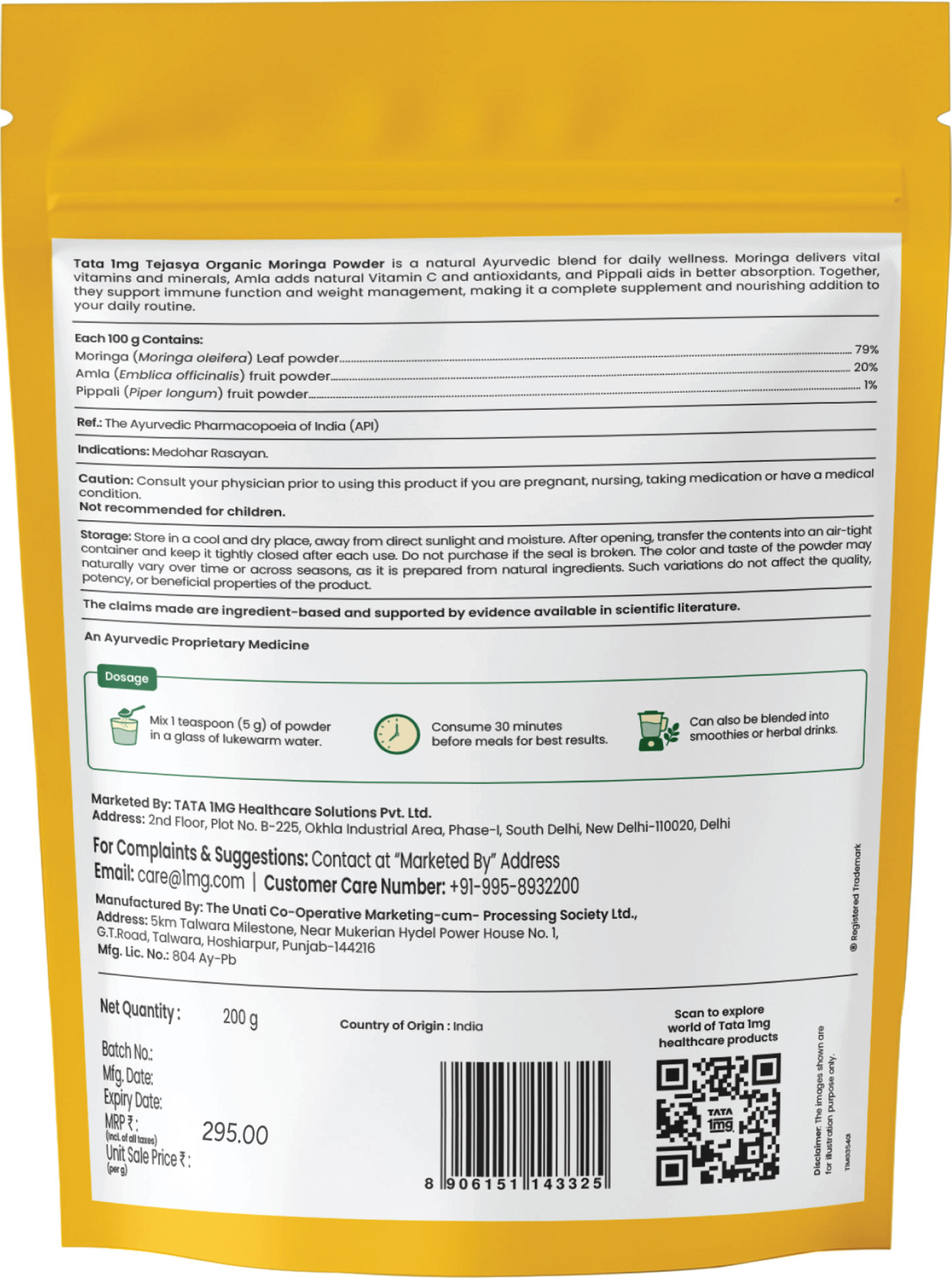 Image of TATA 1mg Tejasya Organic Moringa Powder With Amla & Pippali | Non-GMO & Preservative-Free
