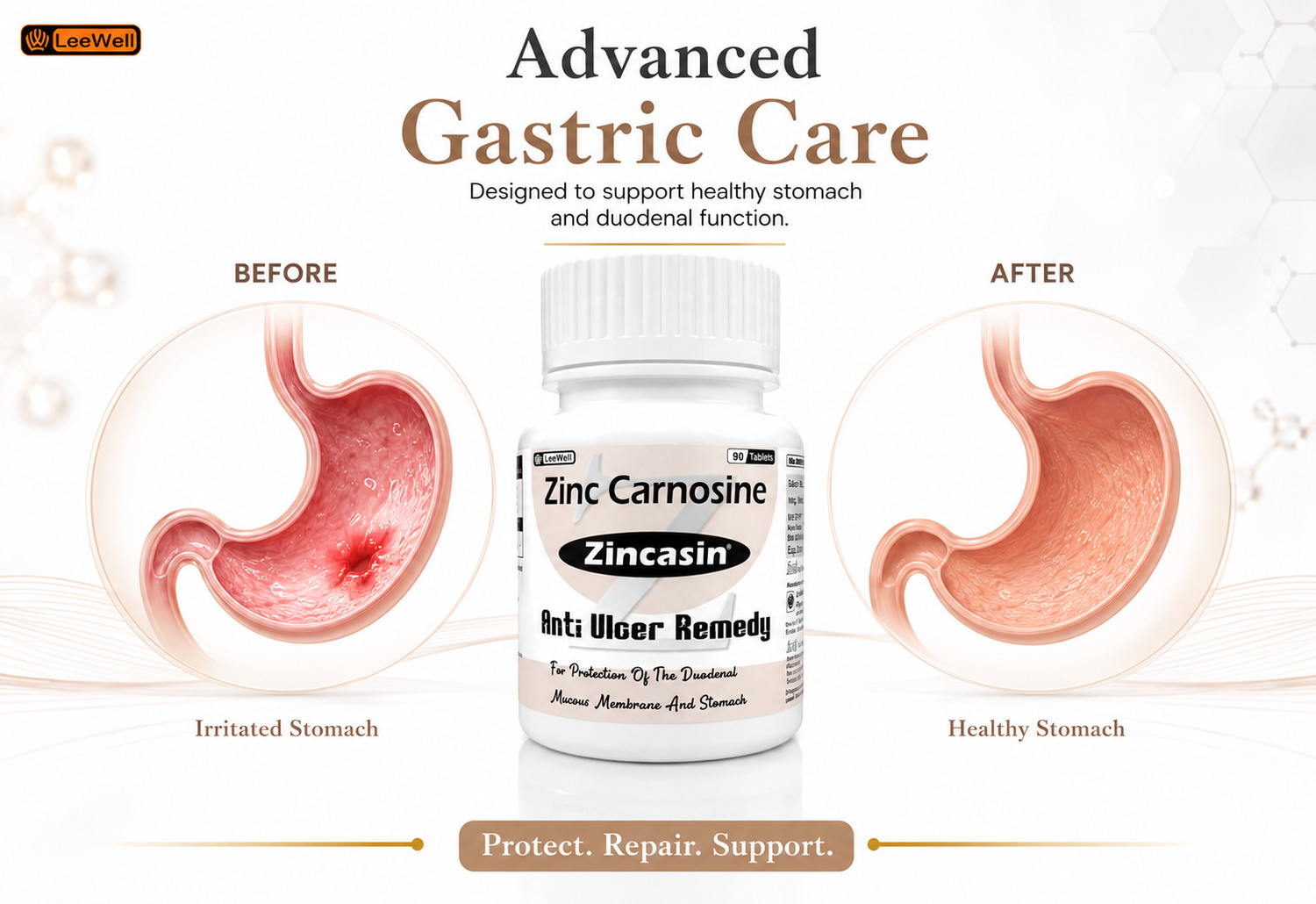 Image of zincasin Zinc carnosine Tablets Gastric Ulcer+Stomach Health Supplement