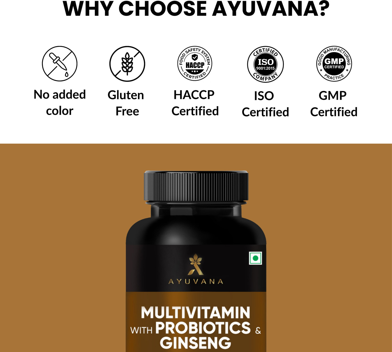 Image of Ayuvana Multivitamin with Probiotics & Ginseng | Supports Energy, Heart & Digestion