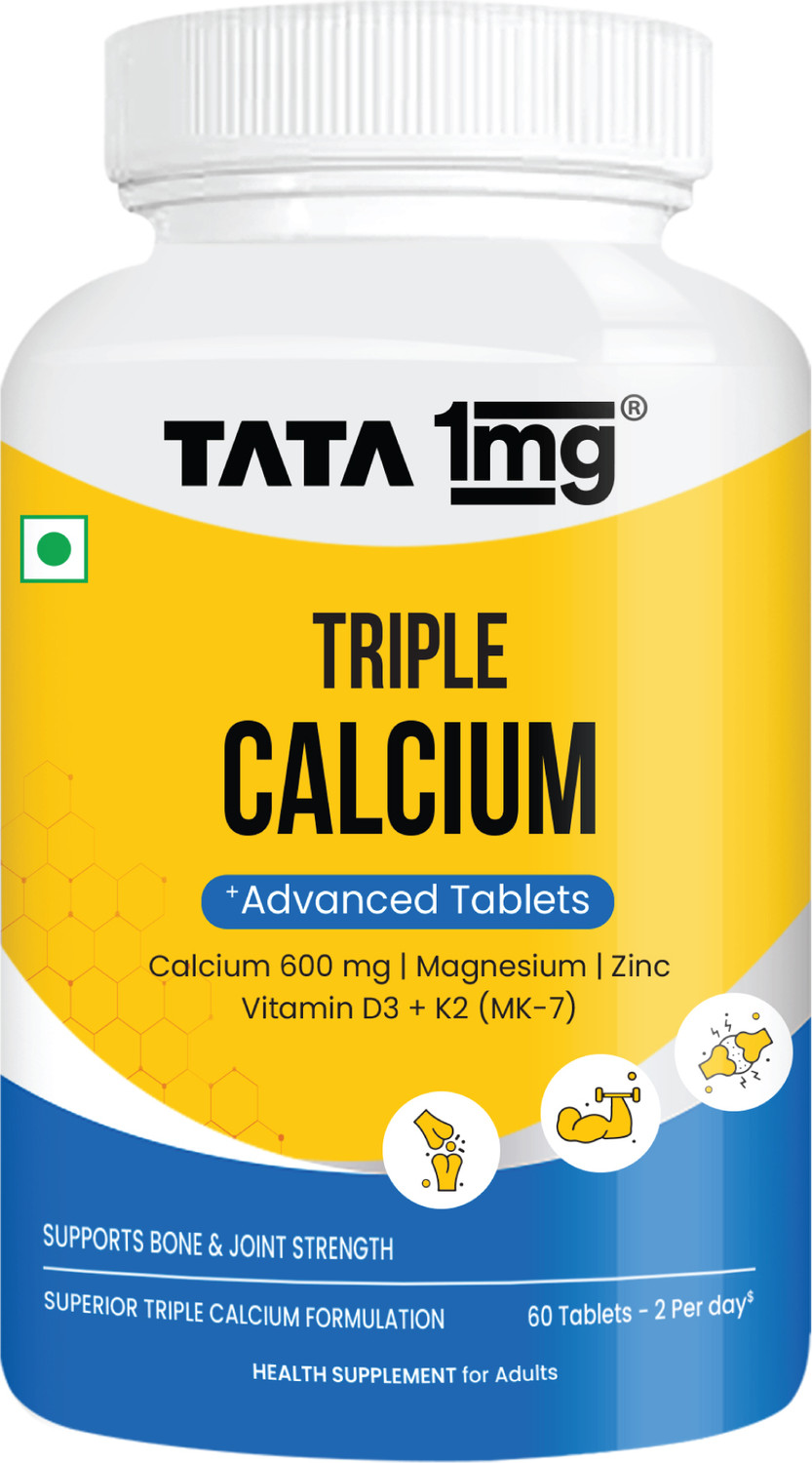 Image of TATA 1mg Triple Calcium 600 mg with D3 & K2-7 - 60 Tablets