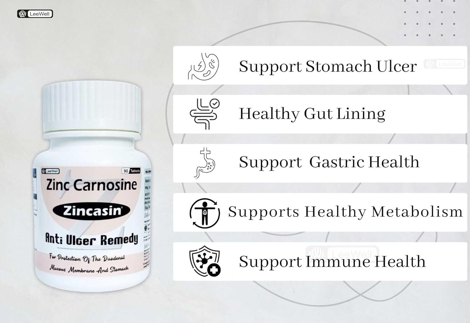 Image of zincasin Zinc carnosine Tablets Gastric Ulcer+Stomach Health Supplement