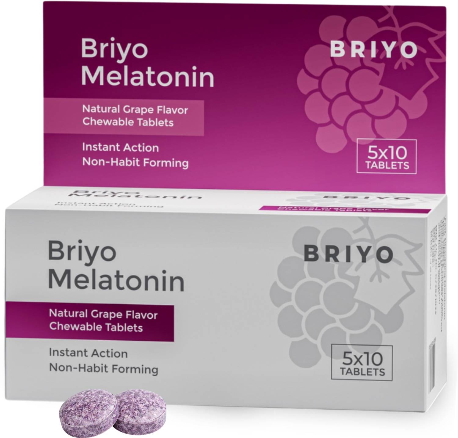 BRIYOSIS Melatonin 3 mg Natural grape flavoured Chewable Tablets - Fast-Acting