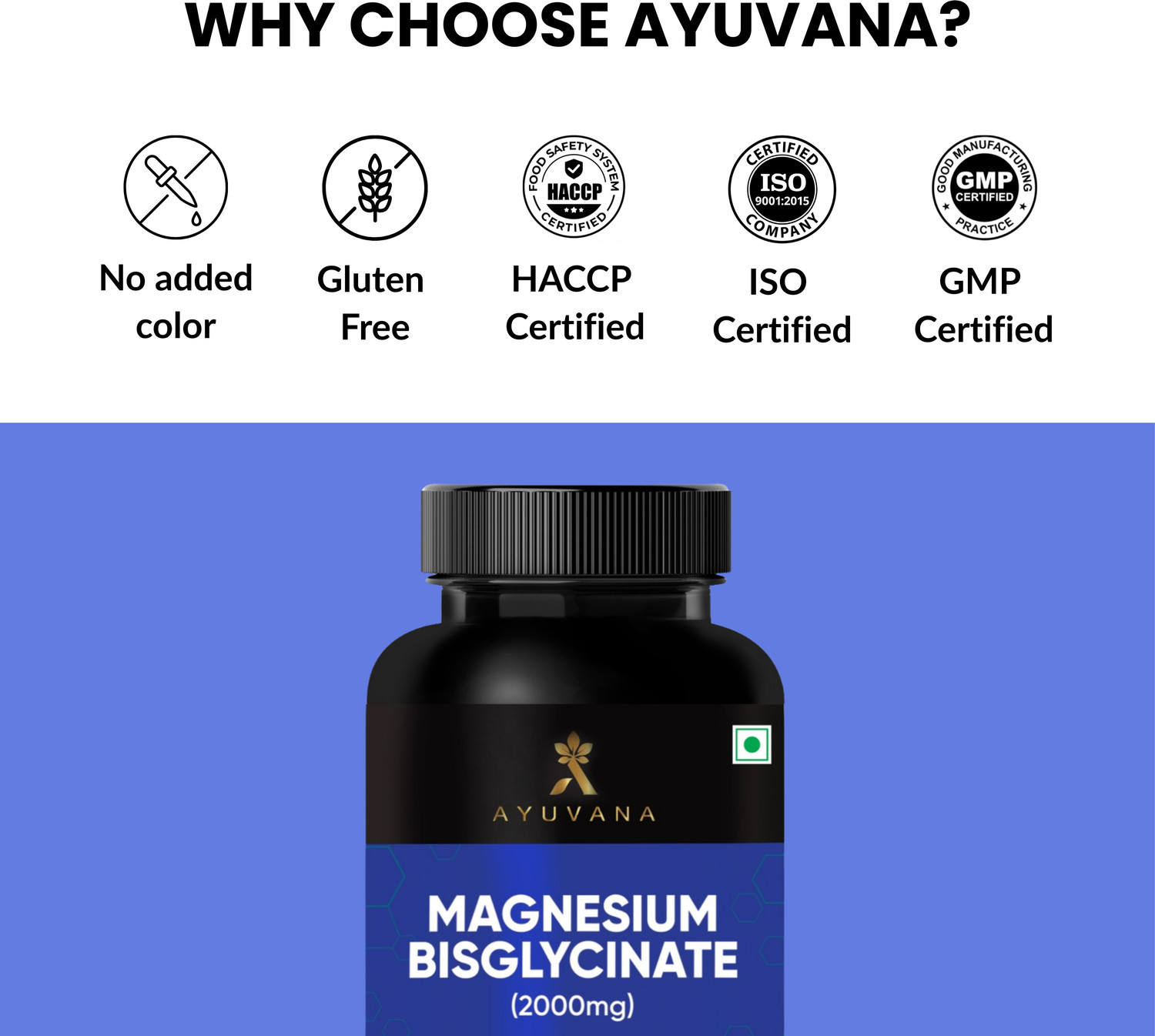 Image of Ayuvana Magnesium Bisglycinate Tablets 2000mg 440mg Elemental Muscle Sleep