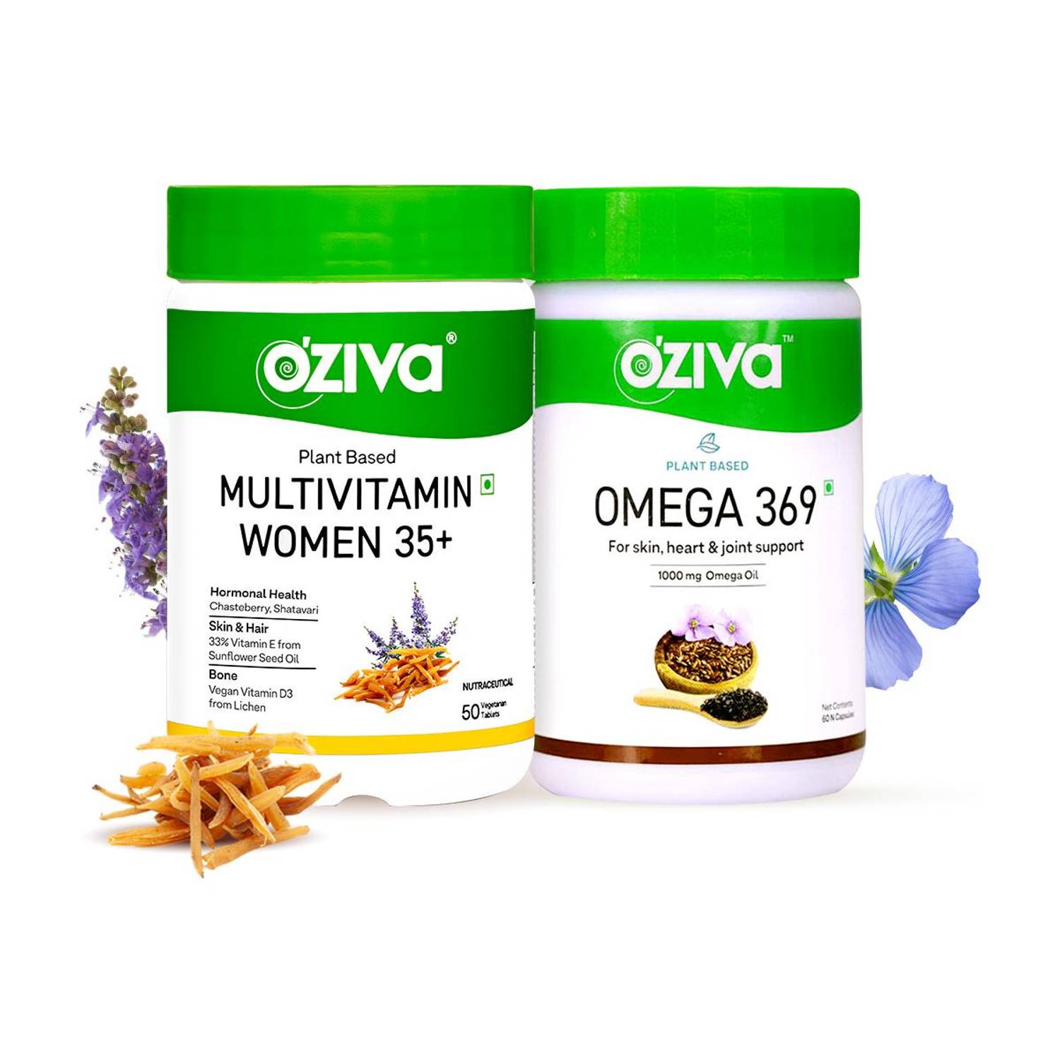OZiva Plant-Based Multivitamins for Women 35+ & OMEGA 369 for Skin, Heart & Joints