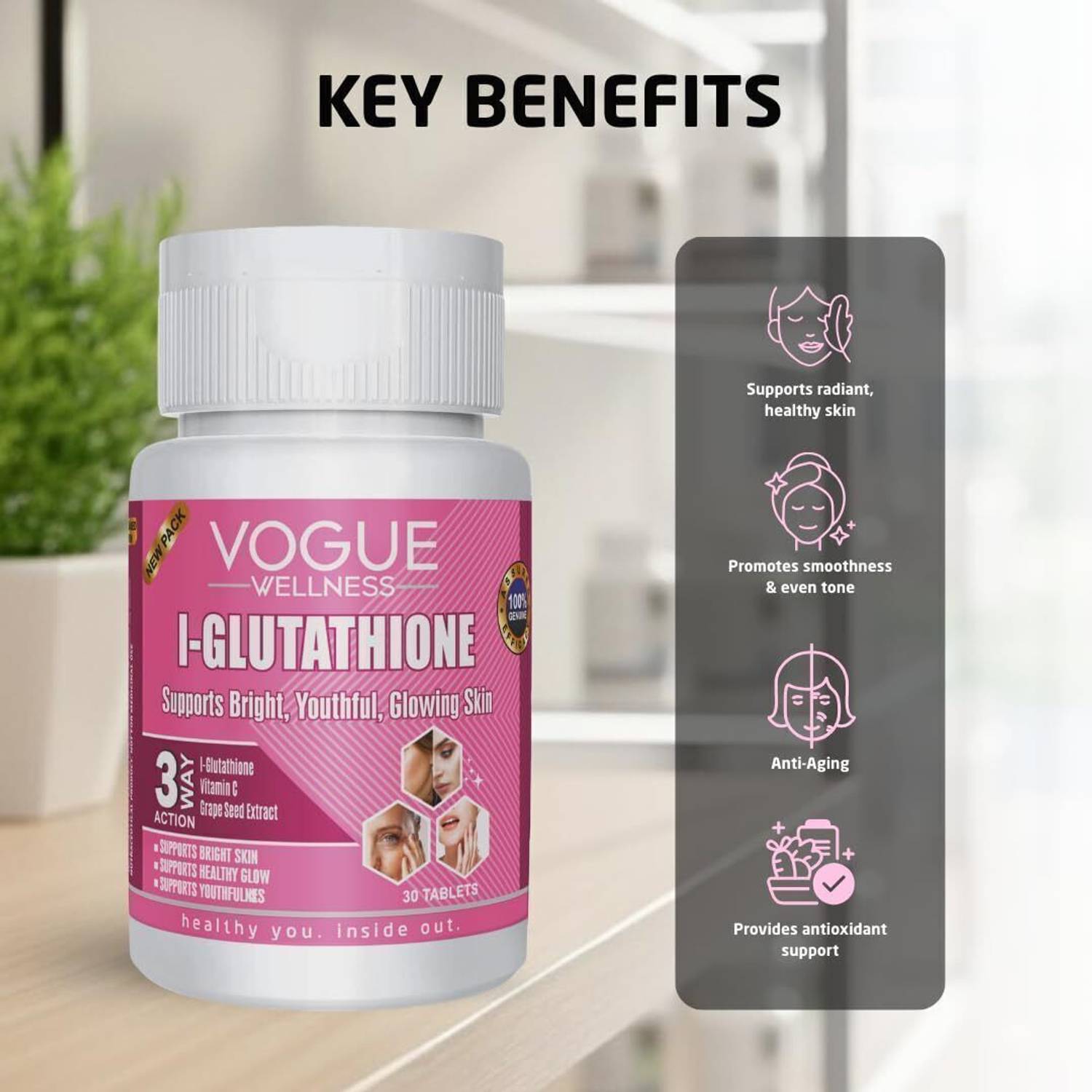 Vogue Wellness L Glutathione Tablets Glowing Skin, Reduce Pigmentation &  Clear Skin Price in India - Buy Vogue Wellness L Glutathione Tablets  Glowing Skin, Reduce Pigmentation & Clear Skin online at Flipkart.com