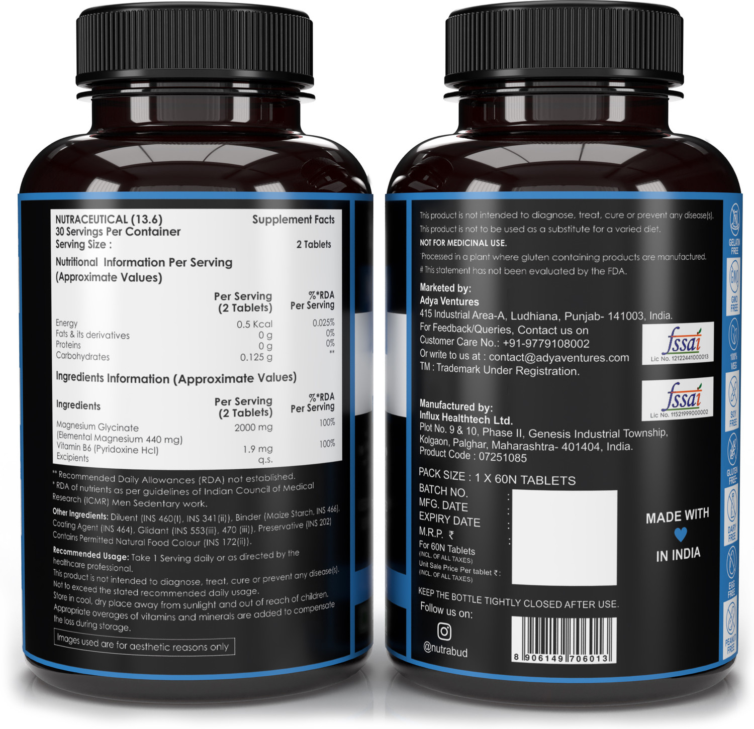 Image of Nutrabud Magnesium Glycinate 2000mg - 100% RDA - For Better Sleep & Muscle Recovery (60 Tablets)