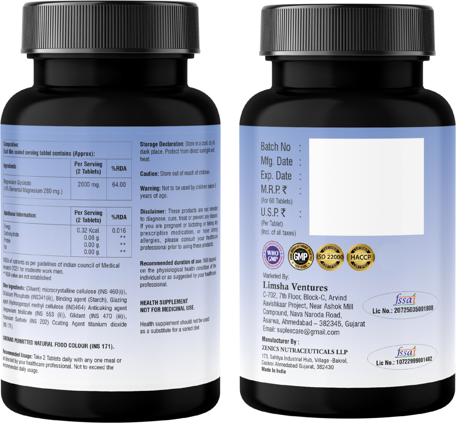 Image of Suplee Magnesium Glycinate | Non-Buffuled, No Oxide | 14.1% Elemental Mg