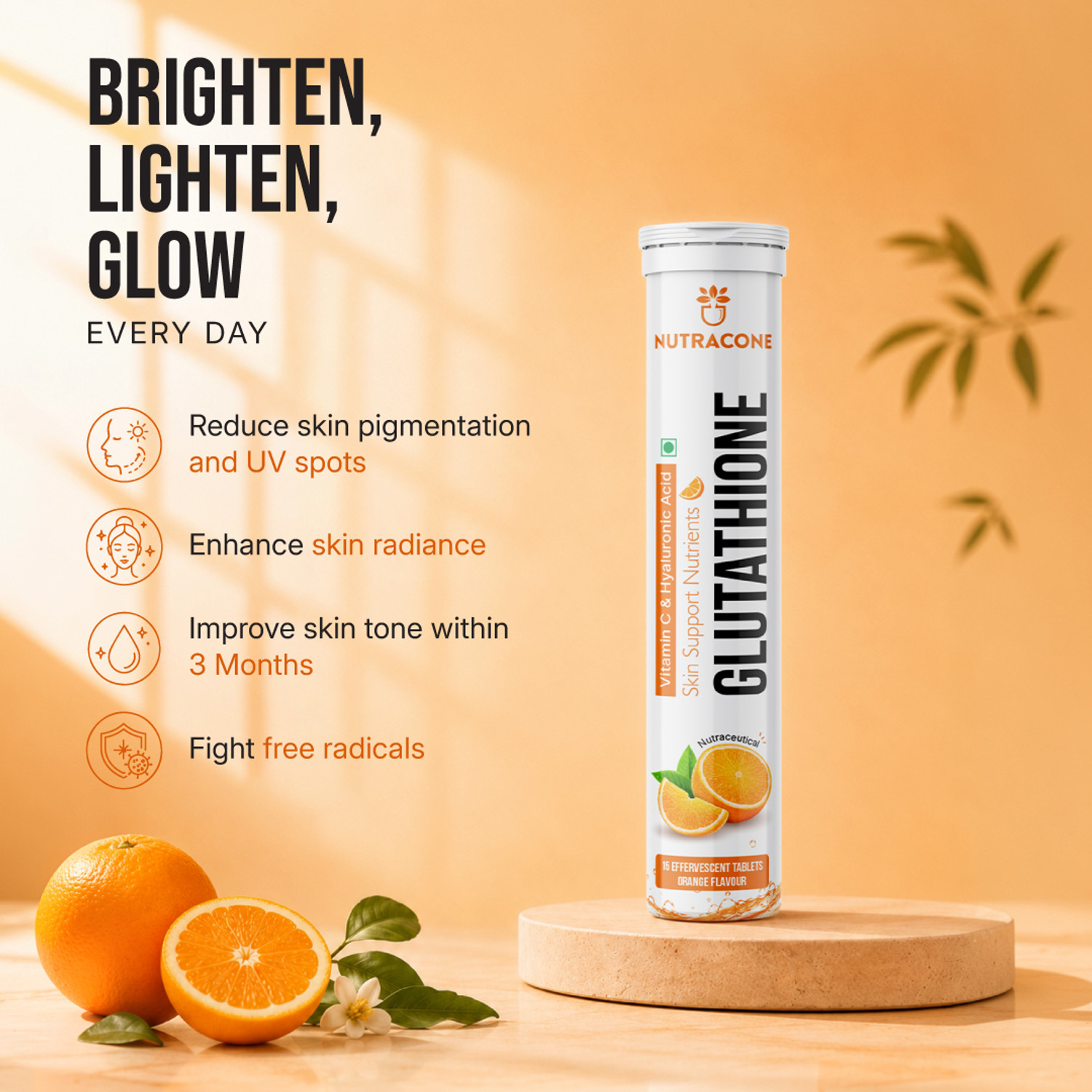 Image of NUTRACONE Glutathione,Hyaluronic Acid Effervescent Tablets-Skin Glow,Brightening,Hydration