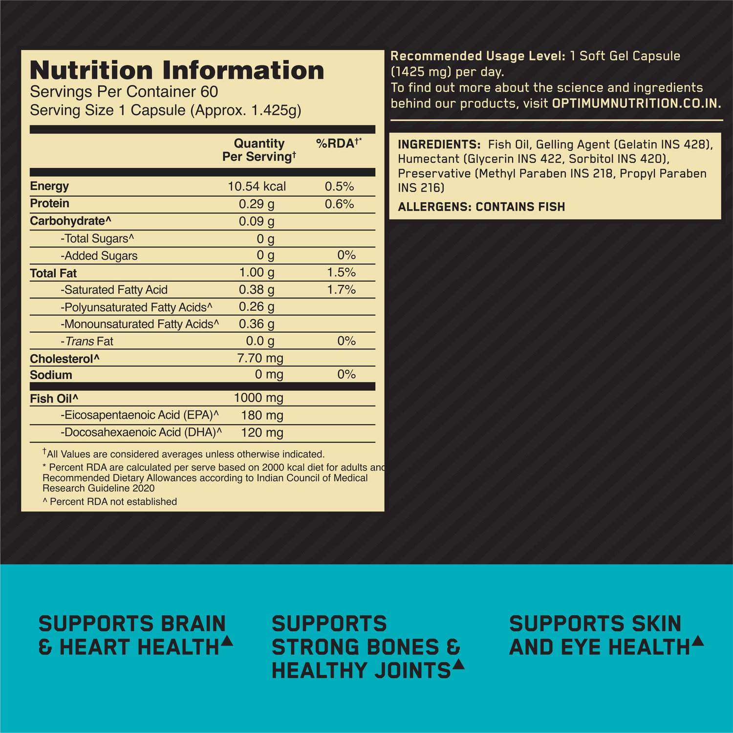 Image of Optimum Nutrition Fish Oil - 60 Capsules, 1000 mg Fish Oil, 180 mg EPA, 120mg DHA (Pack of 2) (2 x 30 Capsules)