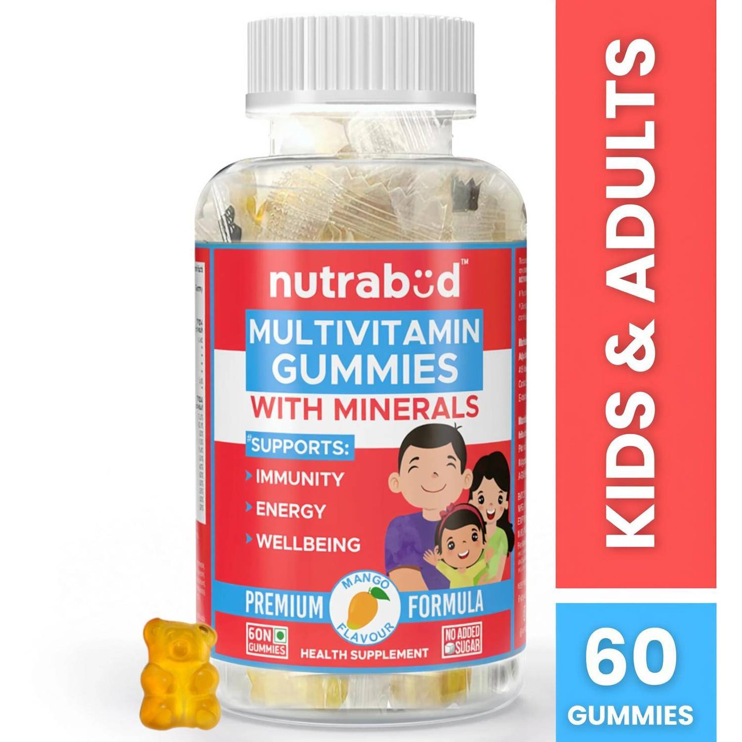 Nutrabud Multivitamin Gummies For Kids, Men & Women - No Added Sugar - Mango Flavor