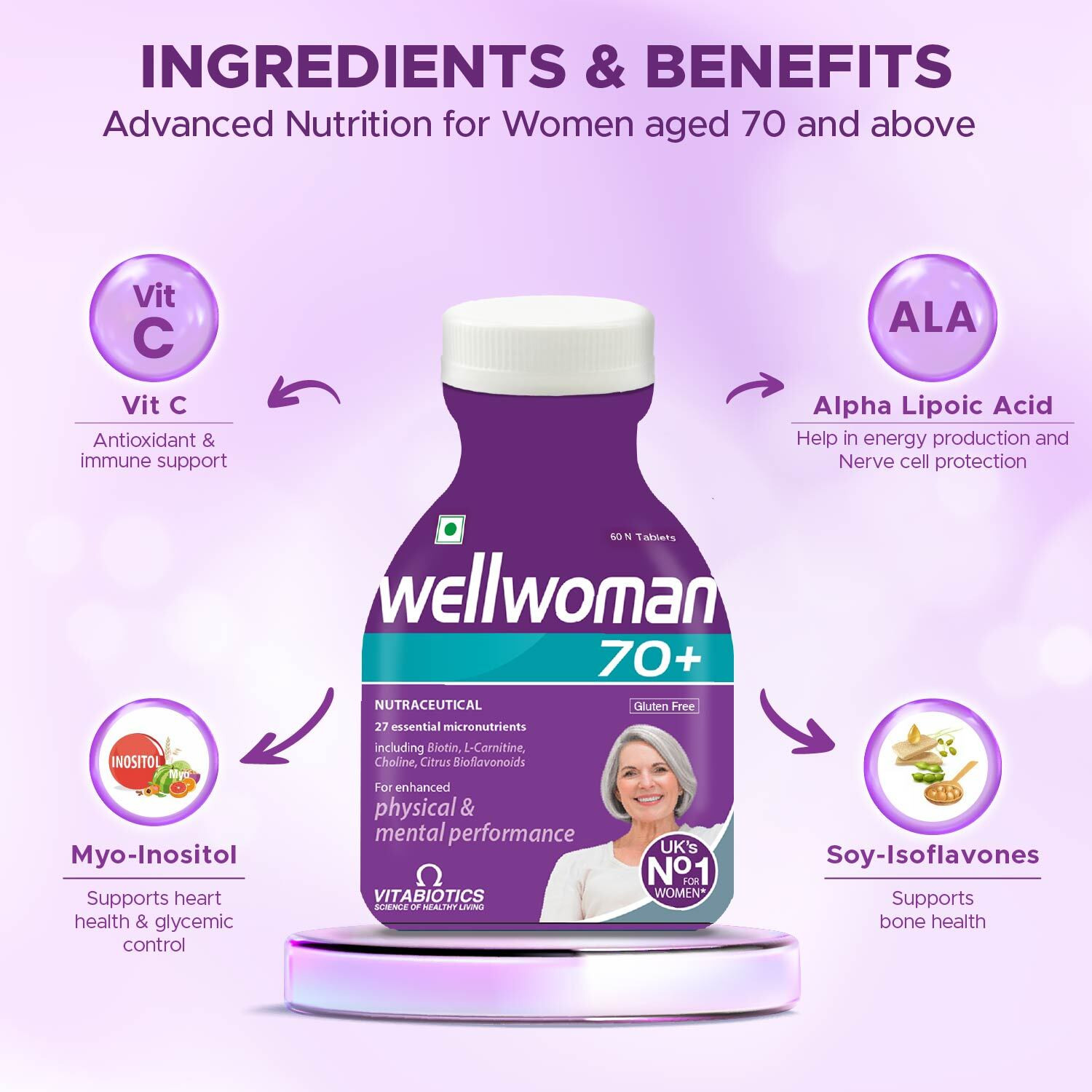 Image of Wellwoman 70+ Multivitamin for Women | Biotin, L-Carnitine, Choline | Energy & Vitality