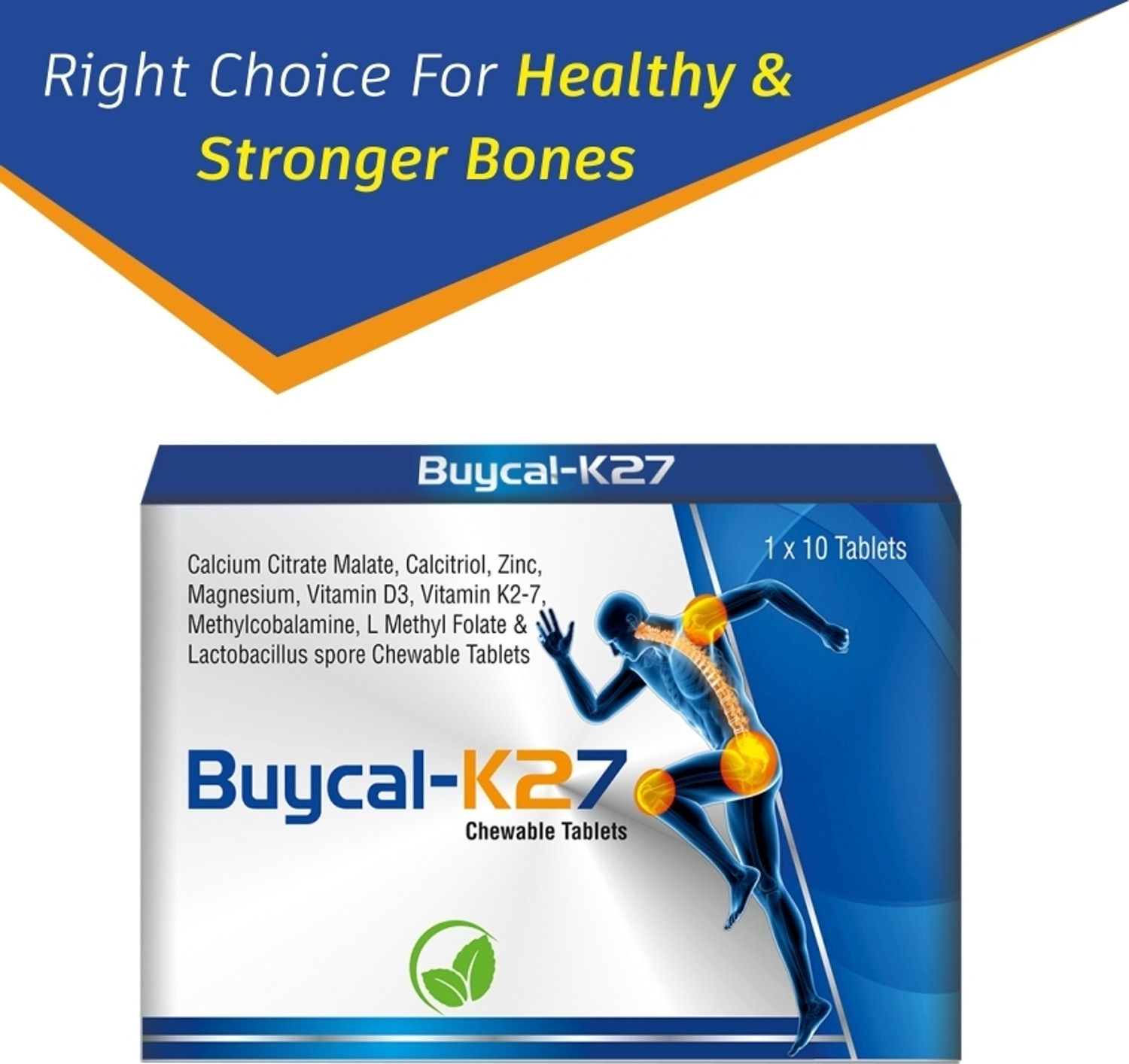 Image of MECORN BUYCAL K27 Calcium Supplement with D3 & B12, Chewable Mint Flevour, 190 Tablets