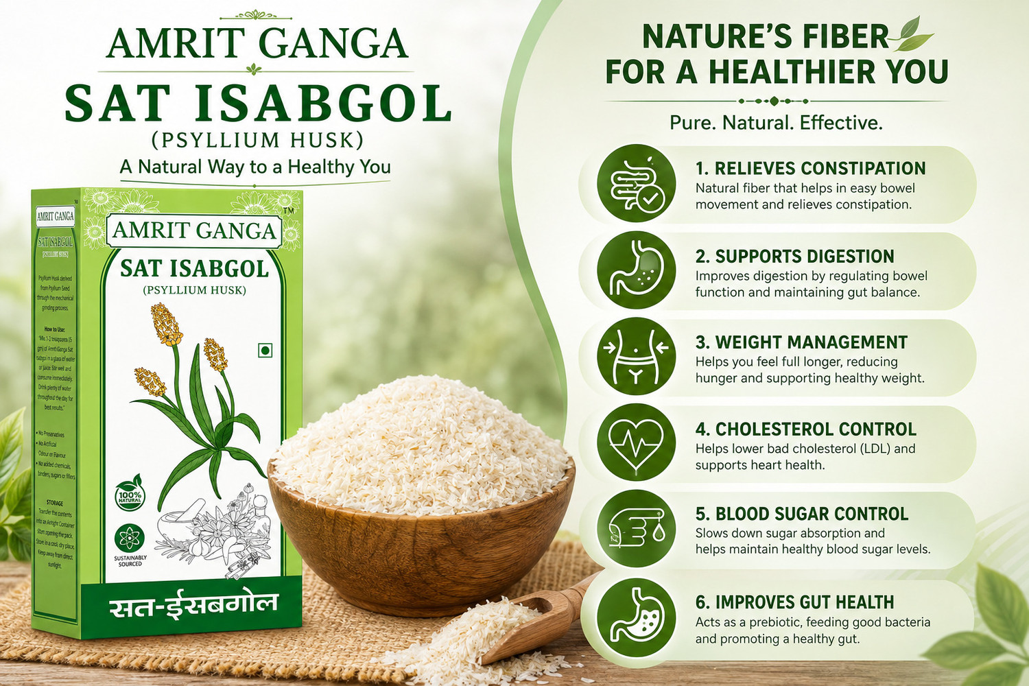 Image of AMRIT GANGA Sat Isabgol Psyllium Husk Powder | Natural Fiber Supplement | Isabgol Bhusi (100 g)