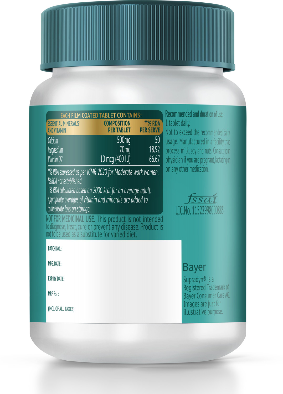 Image of Supradyn Naturals Calcium+ For Men and Women, 100% Vegetarian,For Stronger Bones & Health