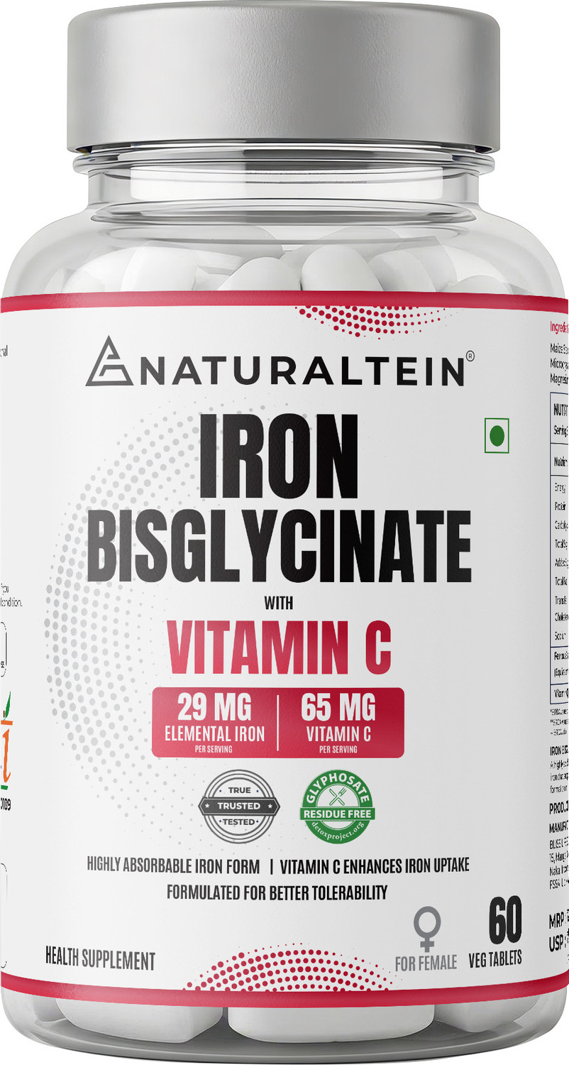 Image of NATURALTEIN Iron Bisglycinate with Vitamin C for Women| Clean & Additive-Free