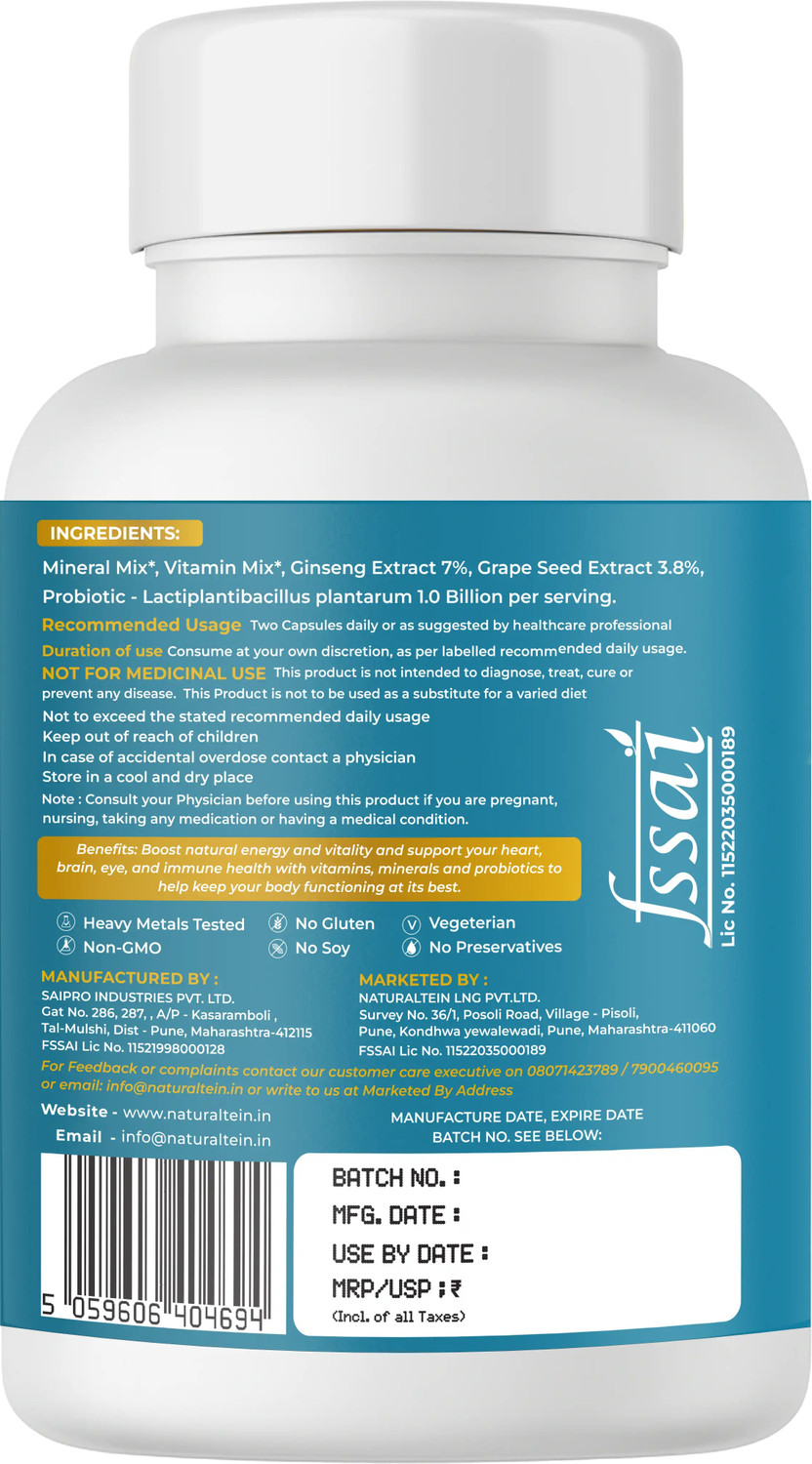 Image of NATURALTEIN Multivitamins with Probiotics | 24+ Essentials | Vegan