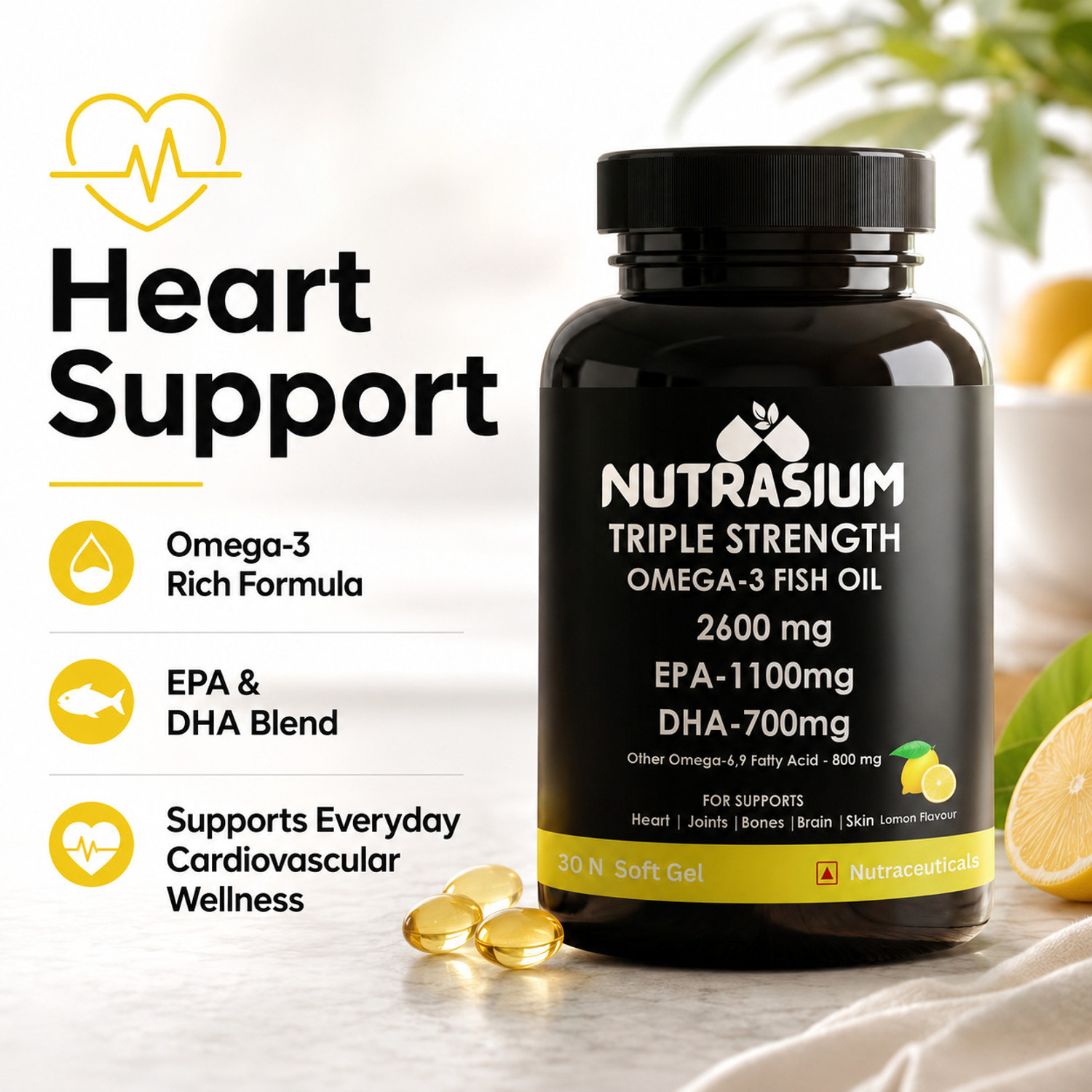 Image of NUTRASIUM Triple Strength Omega-3 Fish Oil | For Support Heart, Joint, Skin, Eyen Health.