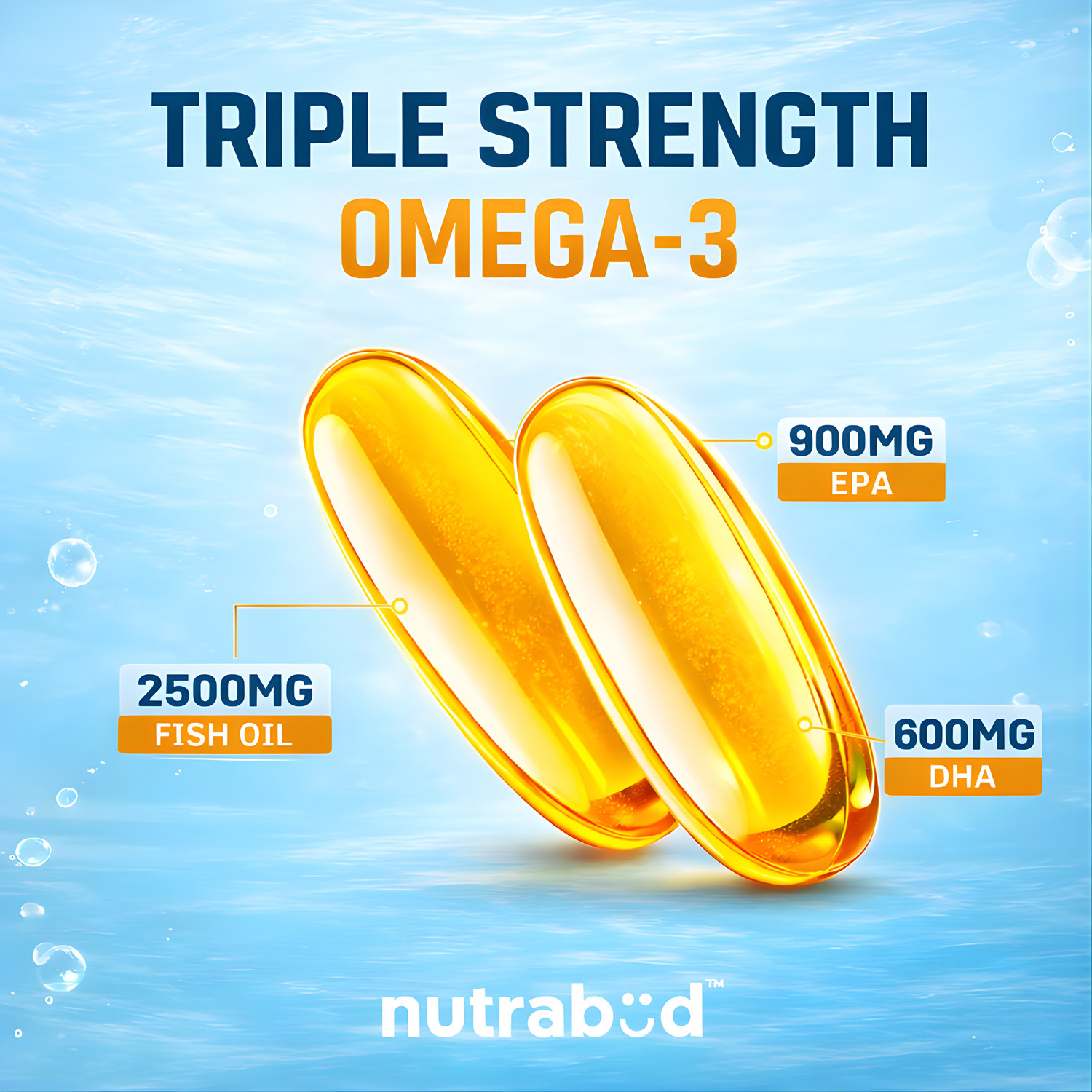 Image of Nutrabud Omega 3 Fish Oil 2500mg - Triple Strength - EPA:900mg DHA:600mg