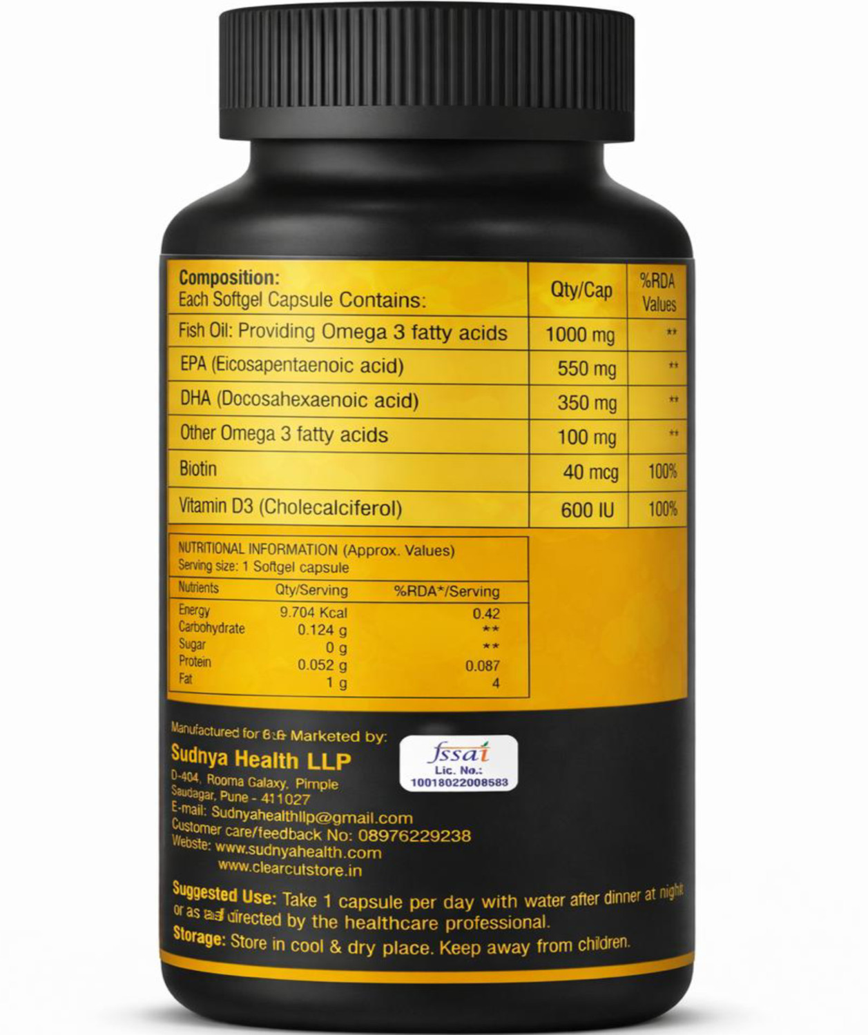 Image of Clearcut Omega 3 capsule Fish oil Triple strength Biotin Vitamin D3