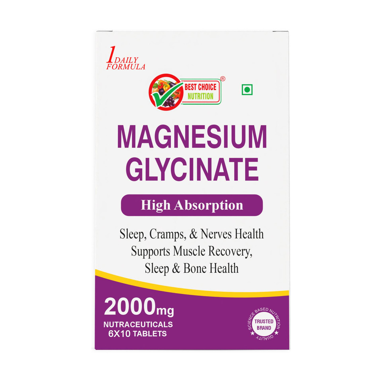 Image of 1DAILYFORMULA BEST CHOICE NUTRITION Magnesium Glycinate Tablets Muscle Recovery, Sleep & Nerve