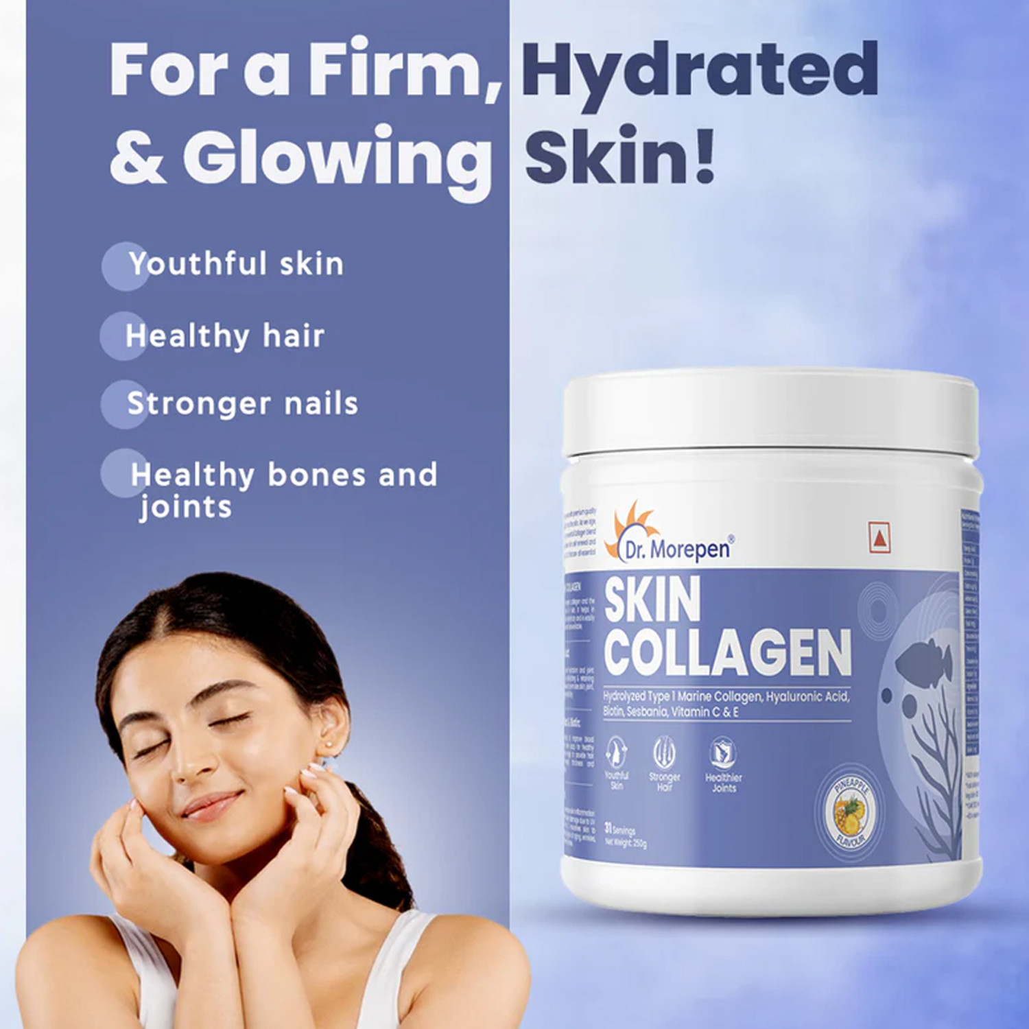 Image of Dr. Morepen Skin Collagen Powder with Biotin, Viatmin C & E |Supports Glowing & Healthy Skin