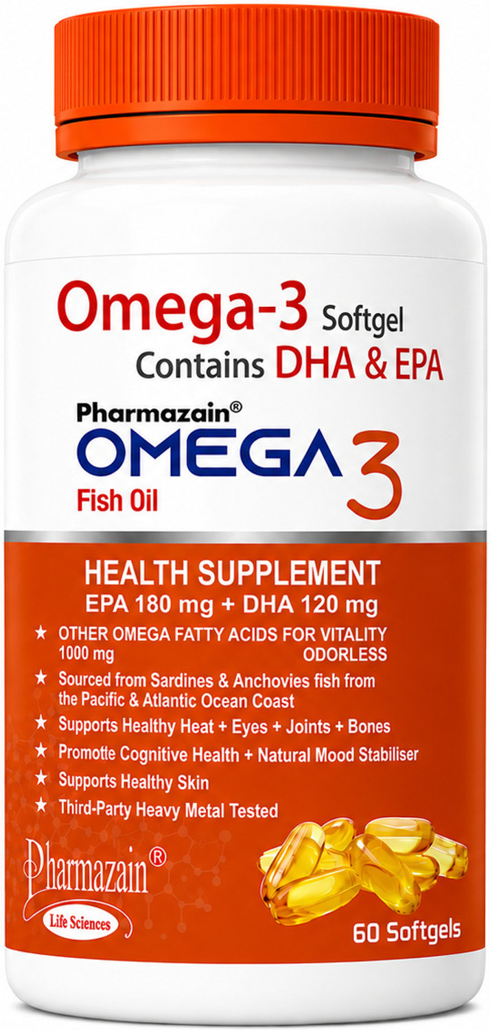 Image of PHARMAZAIN Omega 3 Capsules Fish Oil Capsules for Heart and Bone Health