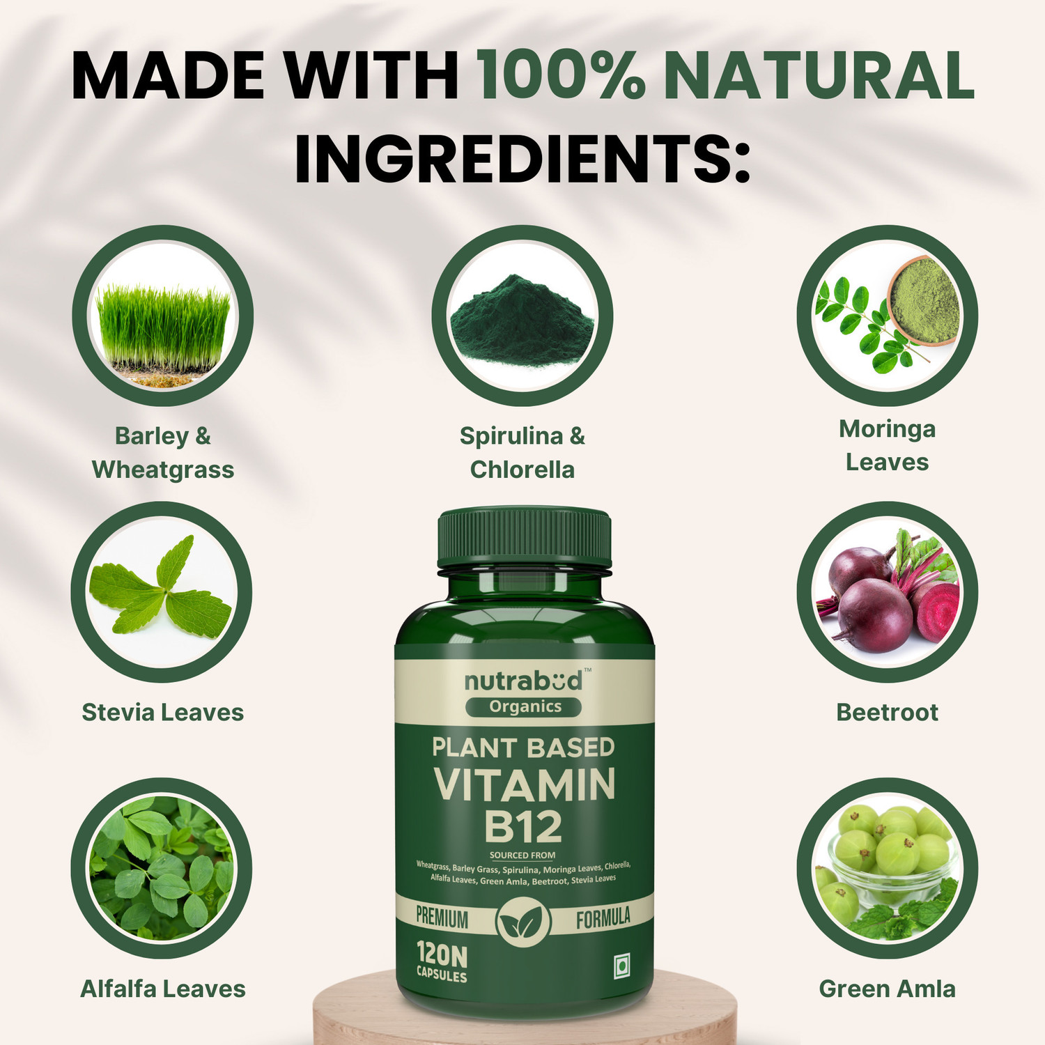 Image of Nutrabud Organics Plant Based Vitamin B12 Supplement | Supports Nervous System