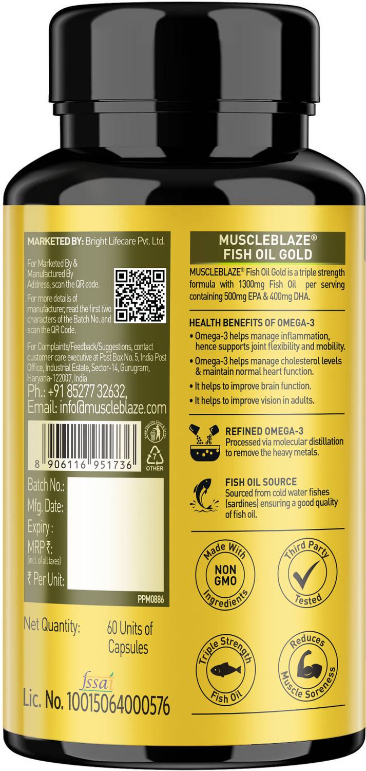 MUSCLEBLAZE Omega 3 Fish Oil Gold 1300mg 500 mg - Image 2