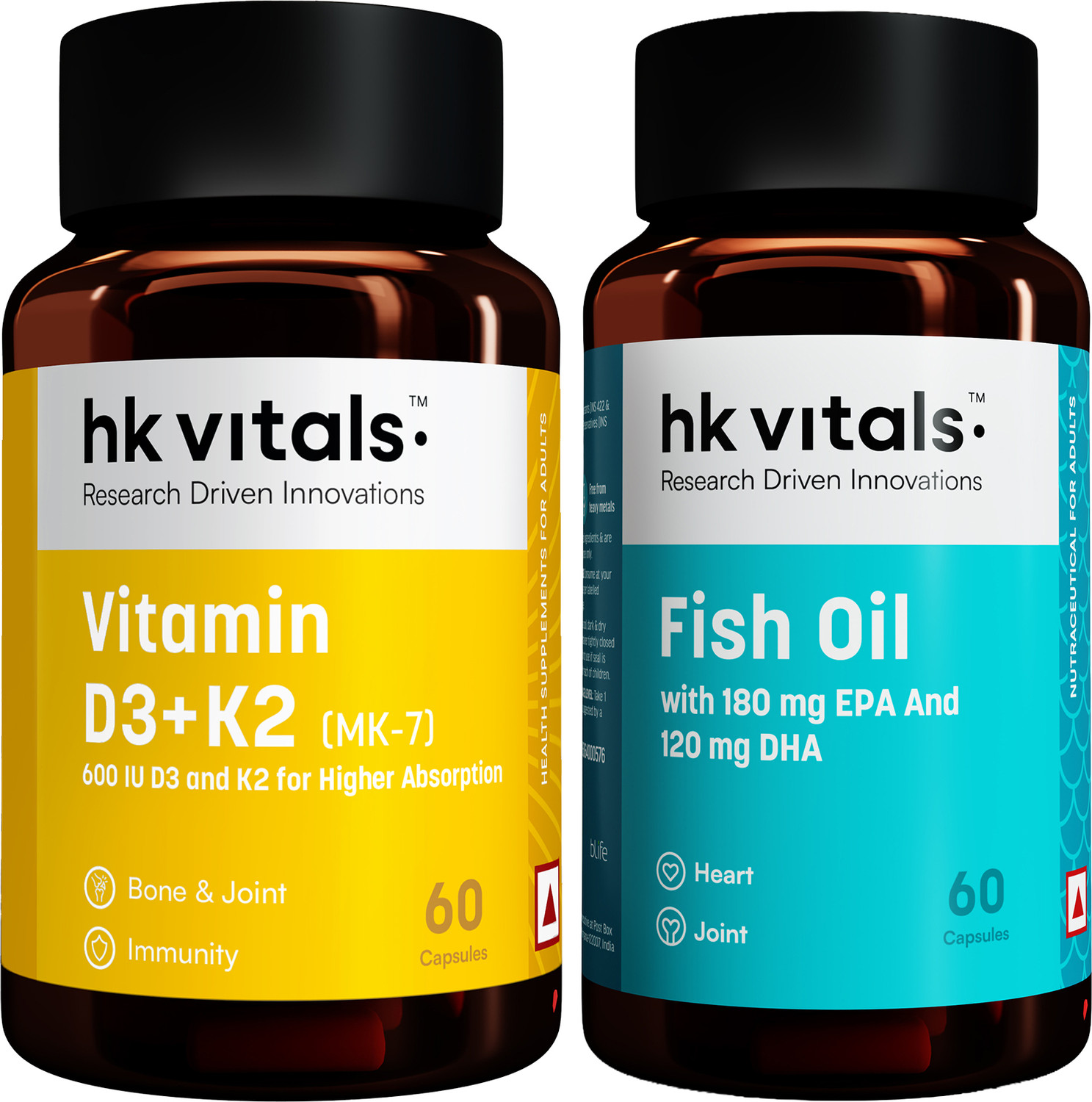 Image of hk vitals Vitamin D3 + K2 (MK-7) (600 IU) with Fish Oil (1000mg Omega 3)