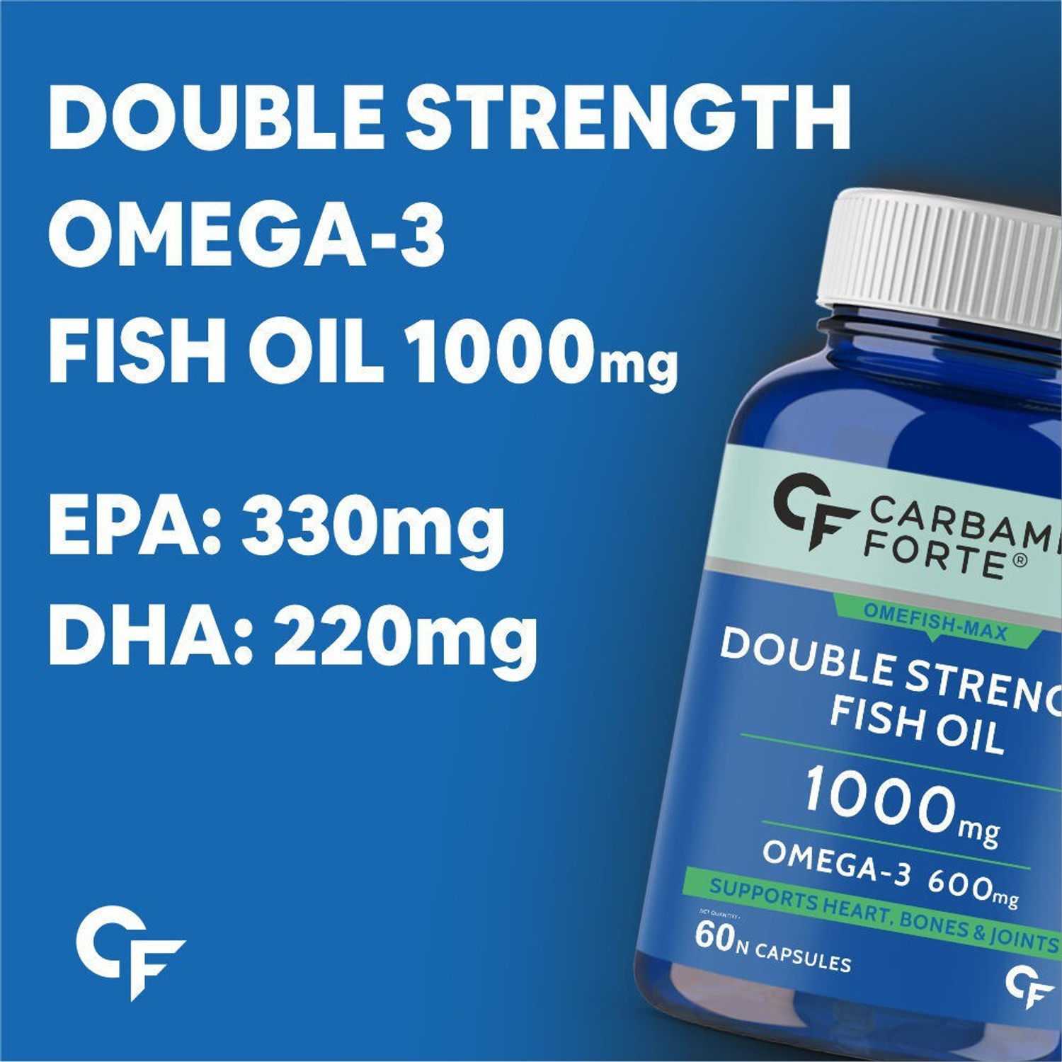 Image of CARBAMIDE FORTE Double Strength Fish Oil Omega-3 Capsules 1000mg for Joint & Heart Health
