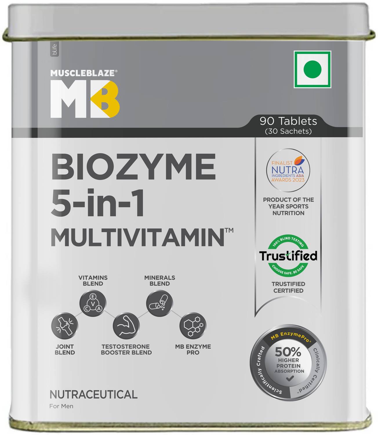 MUSCLEBLAZE Biozyme Daily Multivitamin for Men, 5-in-1, 90 Tablets