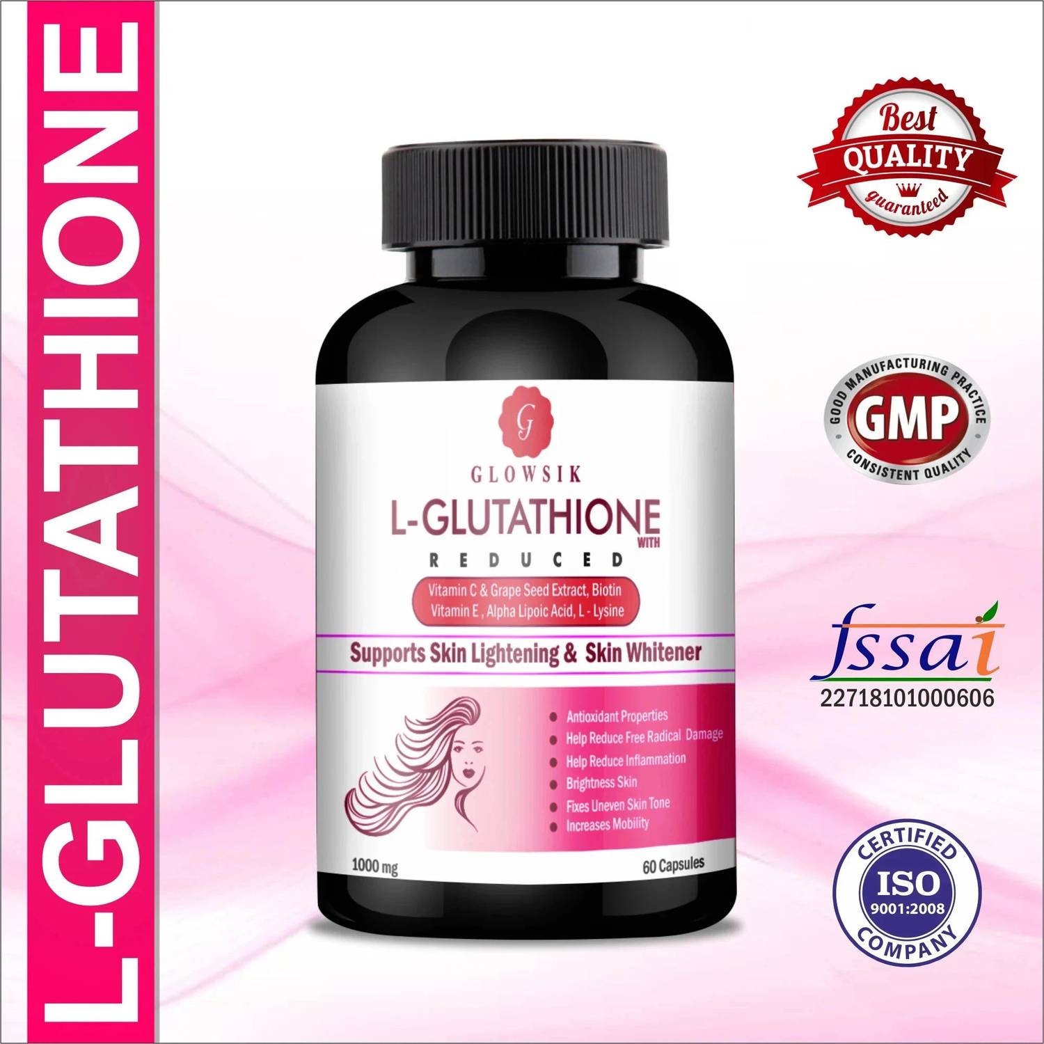 glowsik glutathione 1000 mg capsules G GLOWSIK L-Glutathione with Vitamin C& E,GrapeSeed,for skin glow ,  anti-oxidant -60 CAP Price in India